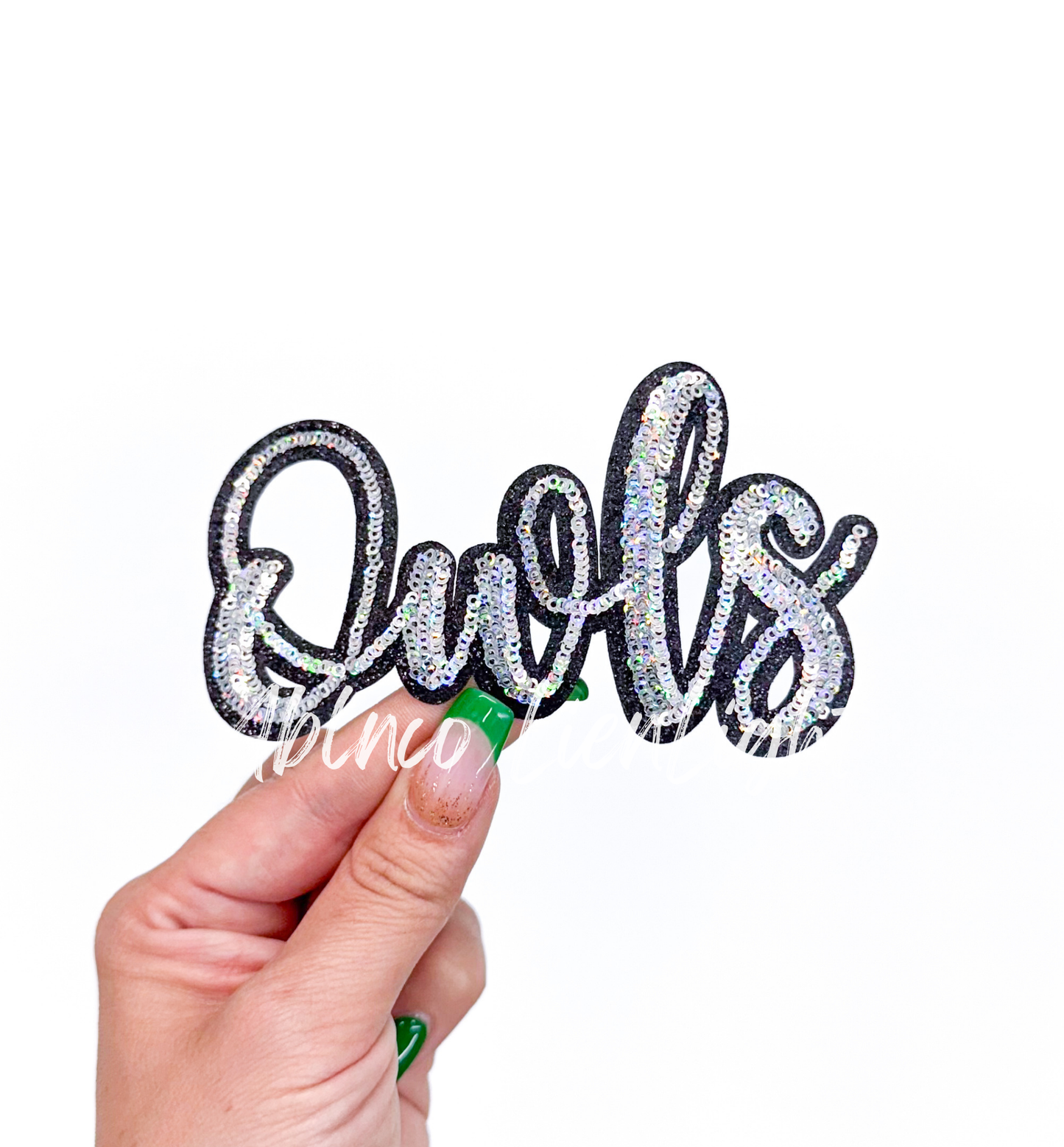 Owls Mascot Script Letter Sequin Patch - Small