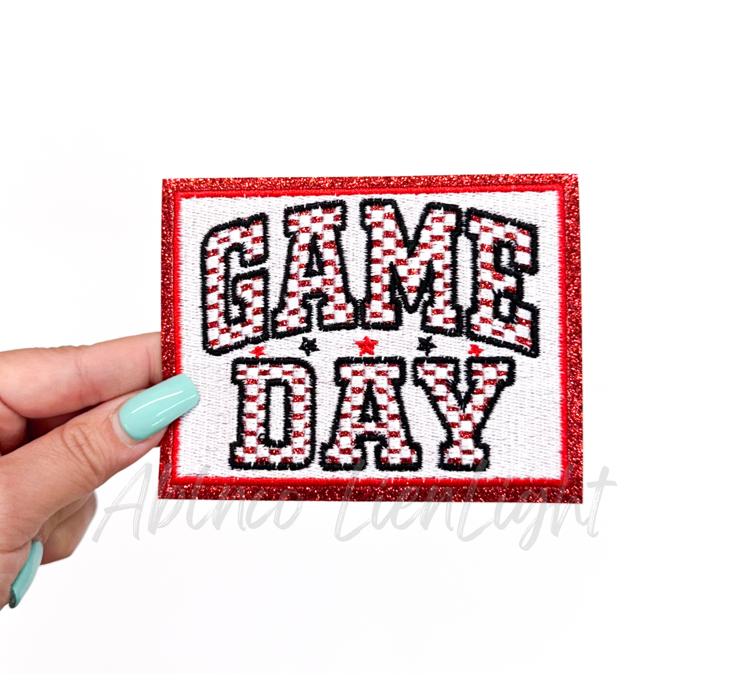Red Checkered Game Day Glitter Embroidery Patch