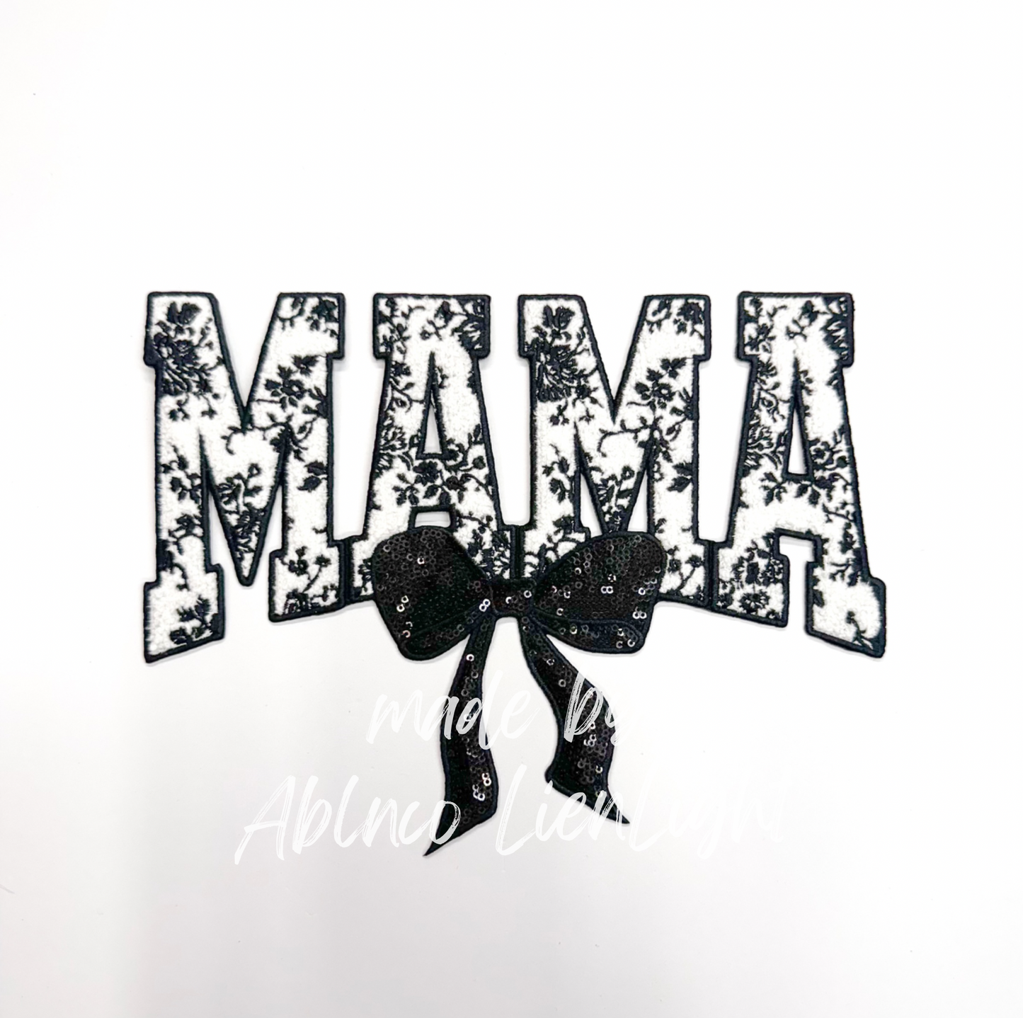 Black Floral Grand Millennial Mama Bow Sequins Chenille Patch