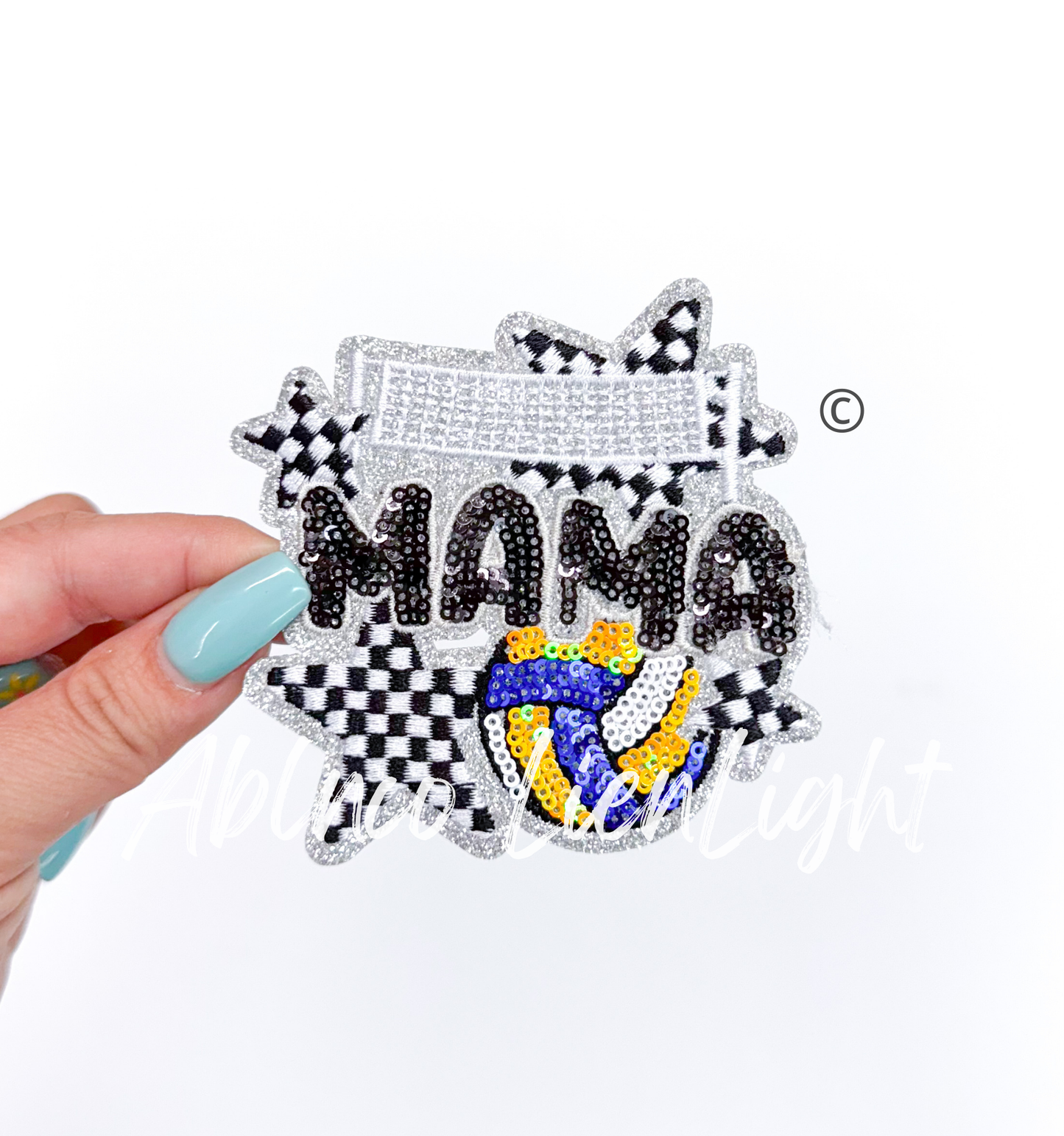 Small Volleyball Mama Checkered Star Sequins Patch