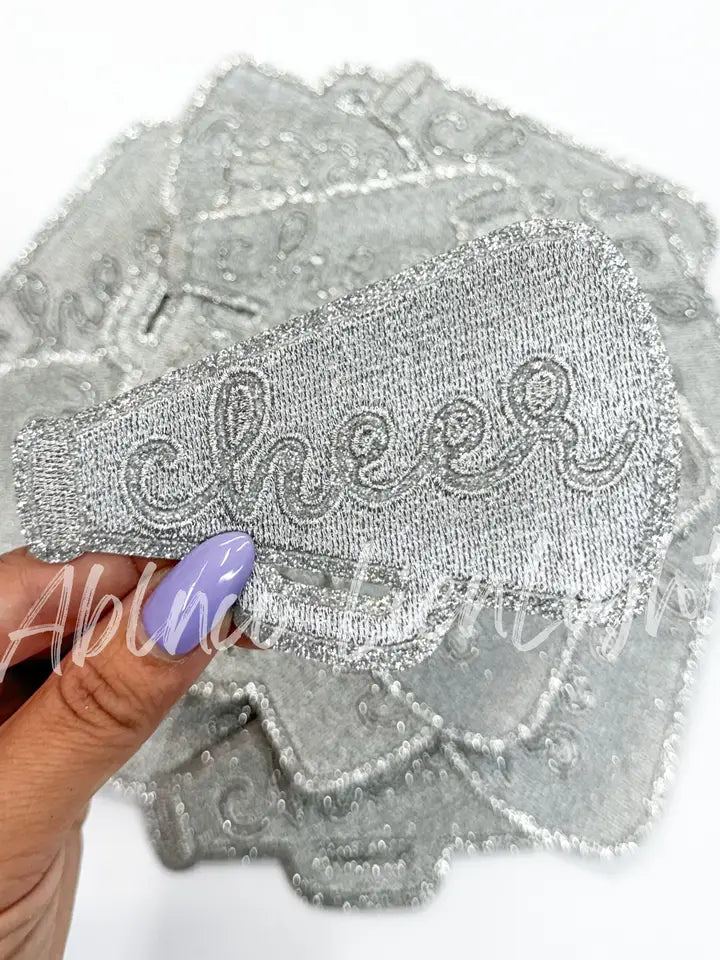 Silver Cheer Megaphone Silver Embroidery Patch