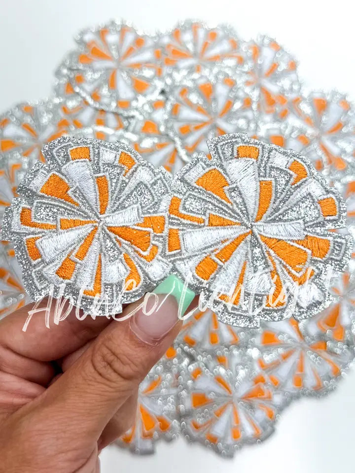 Orange Silver Cheer Pom Pom Embroidery Patch ©️
