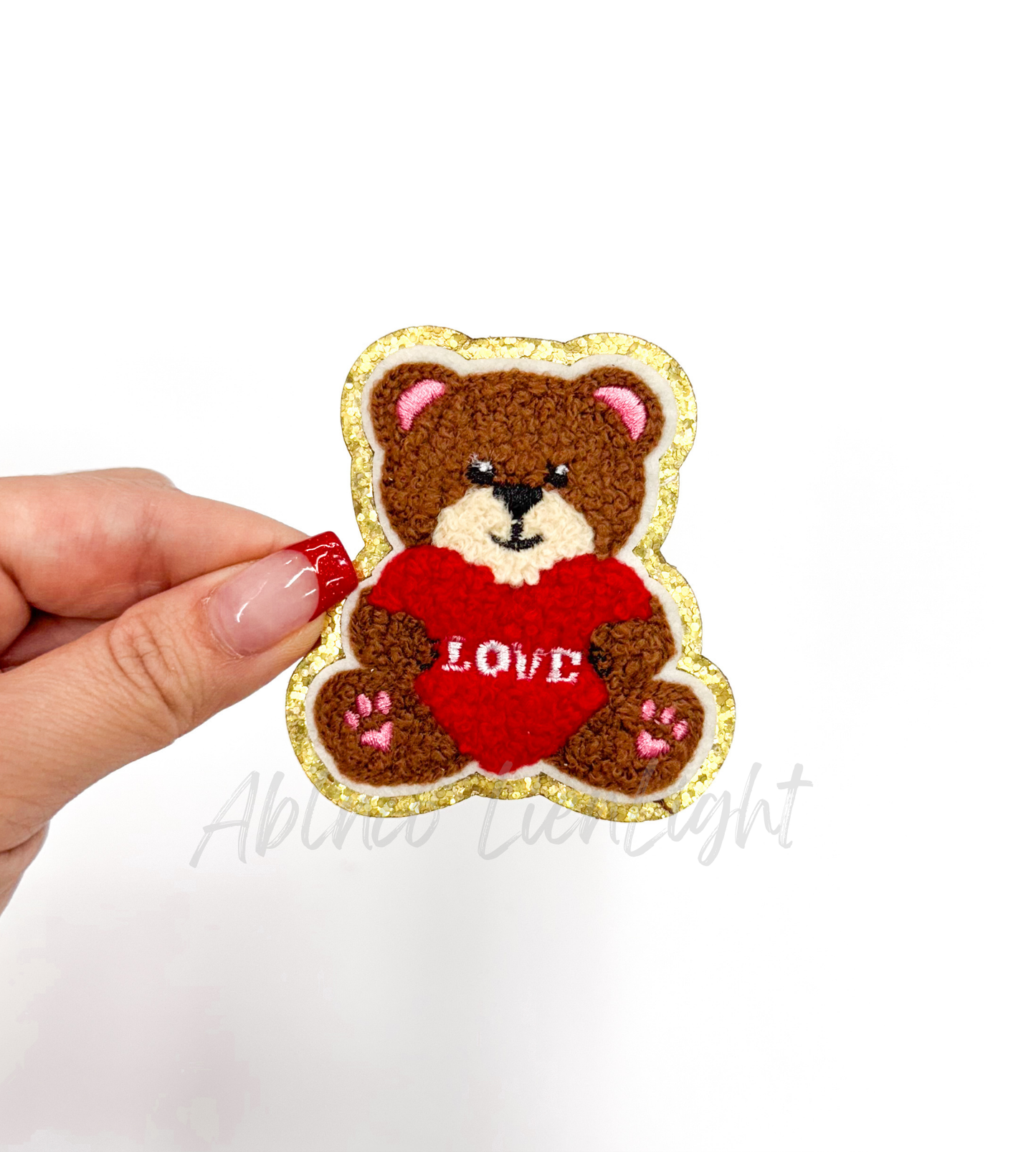 Teddy Bear Valentines Chenille Glitter Patch