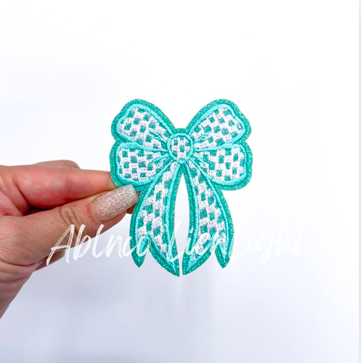 Glitter Checkered Embroidery Bow Patch