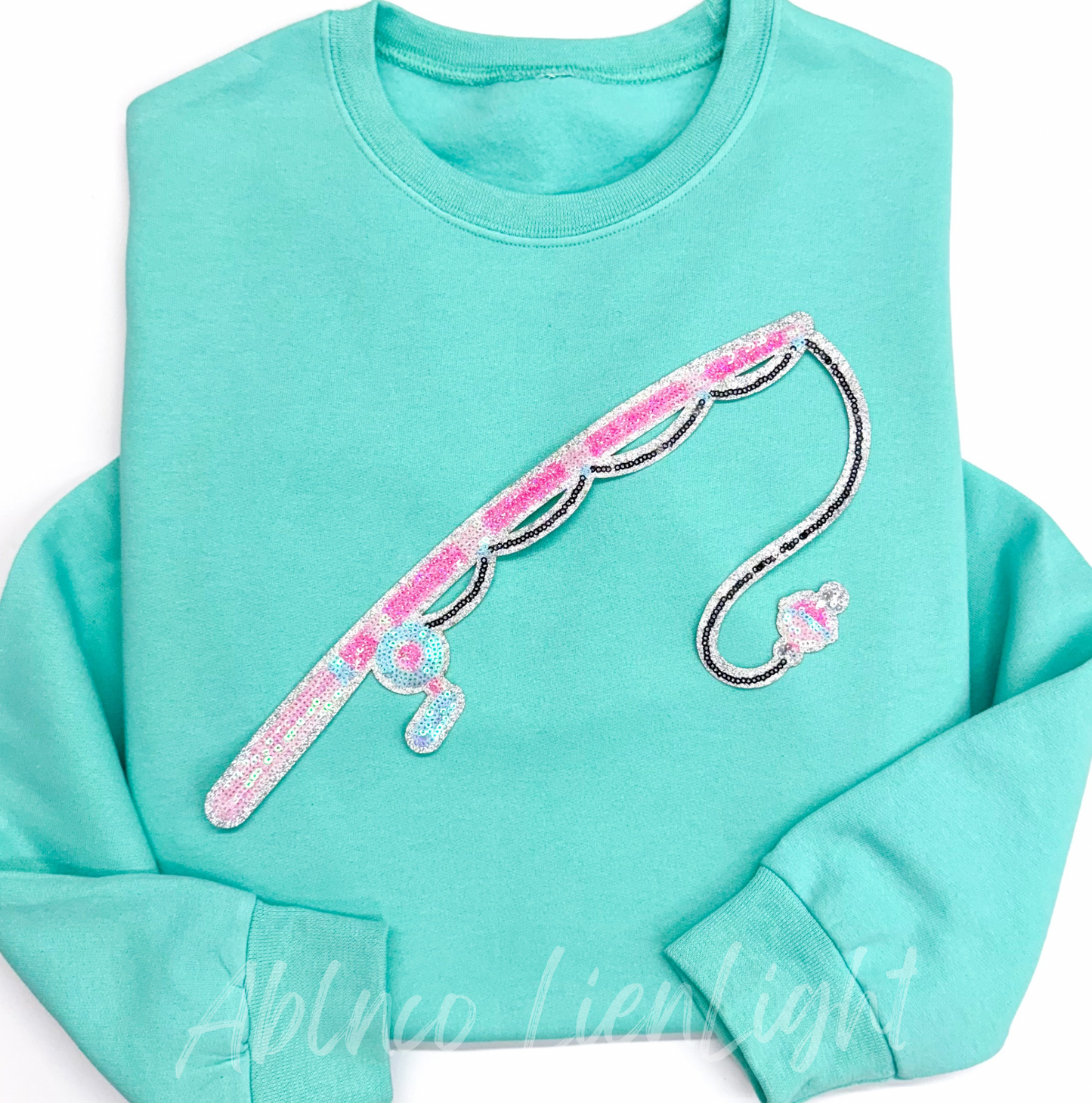 Pink Fishing Rod Hunting Sequin Patch - Large