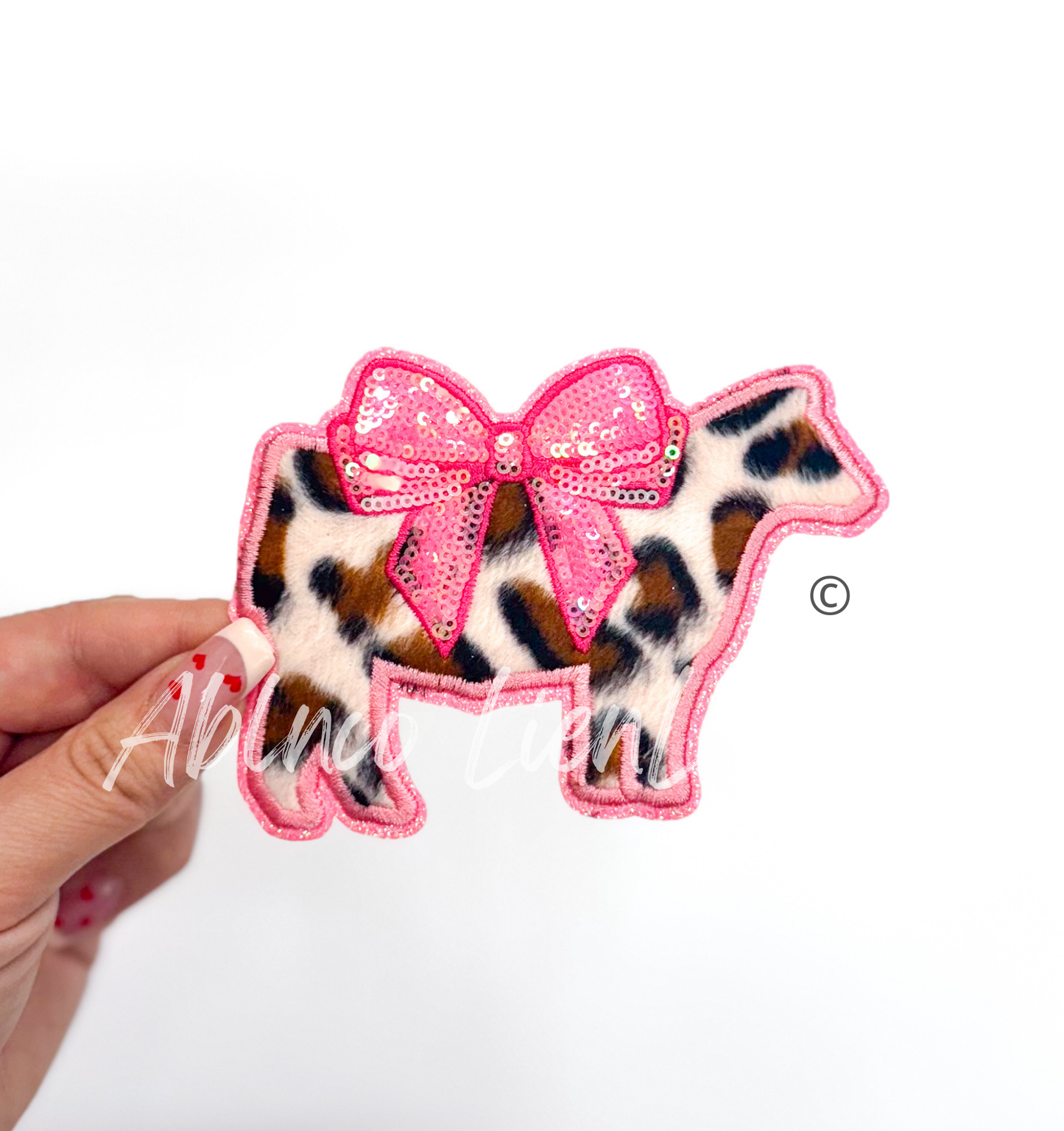 Show Cow Steer Fuzzy Cheetah Print Sequin Patch - Small