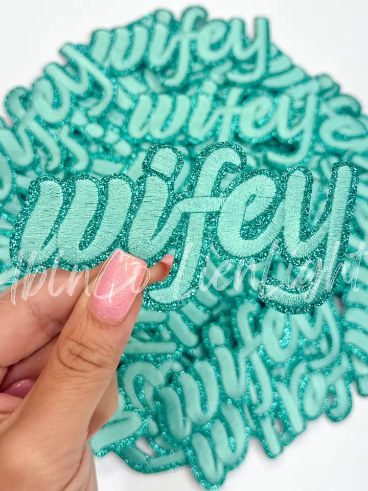 Turquoise Wifey Glitter Patch