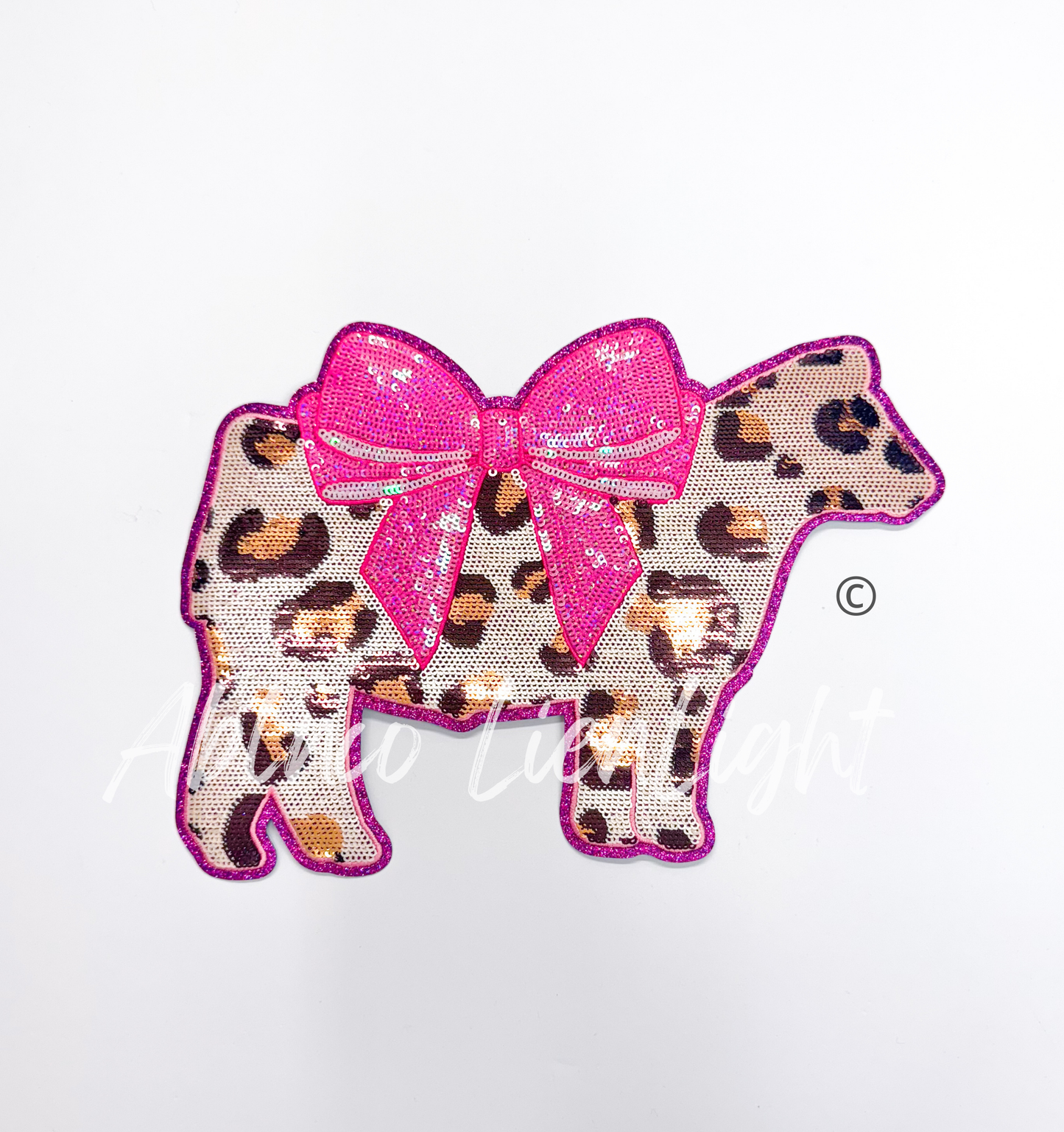 Show Cow Steer Cheetah Print Bow Sequins Patch - Large