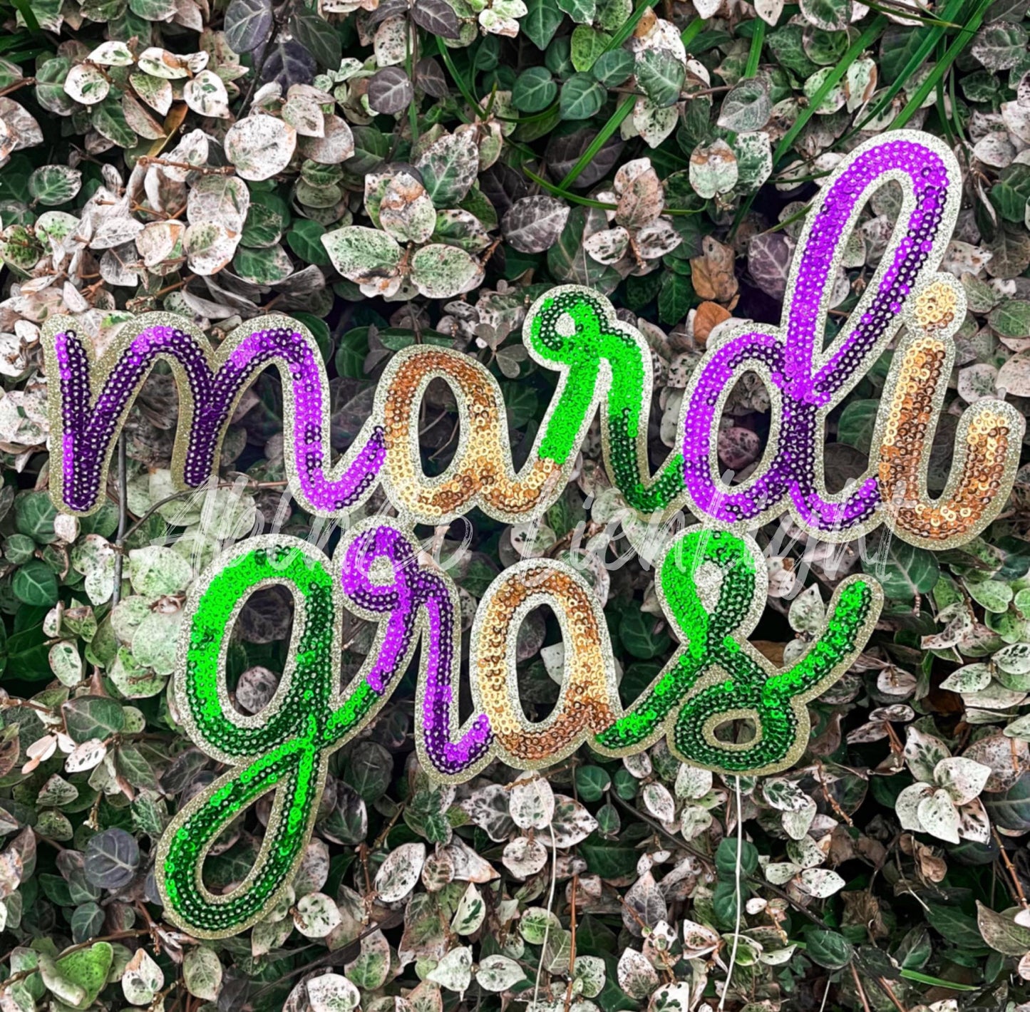 Mardi Gras Cursive Sequins Patch