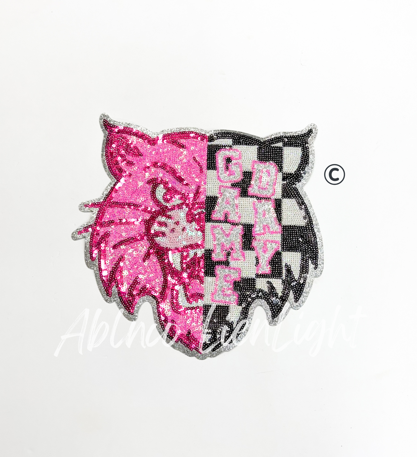 Preppy Pink Checkered Wildcat Mascot Game Day Sequin Patch