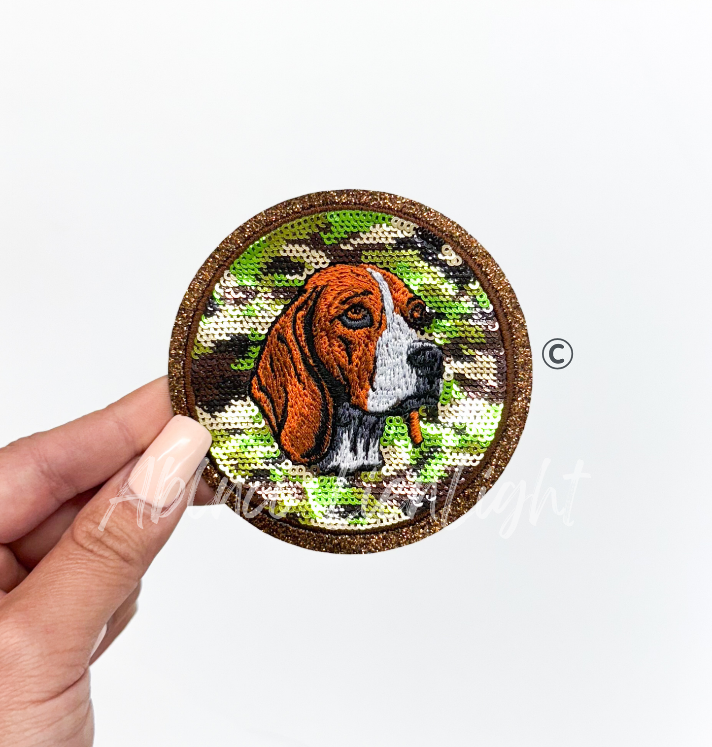 Beagle Hound Dog Hunting Camo Sequin Patch