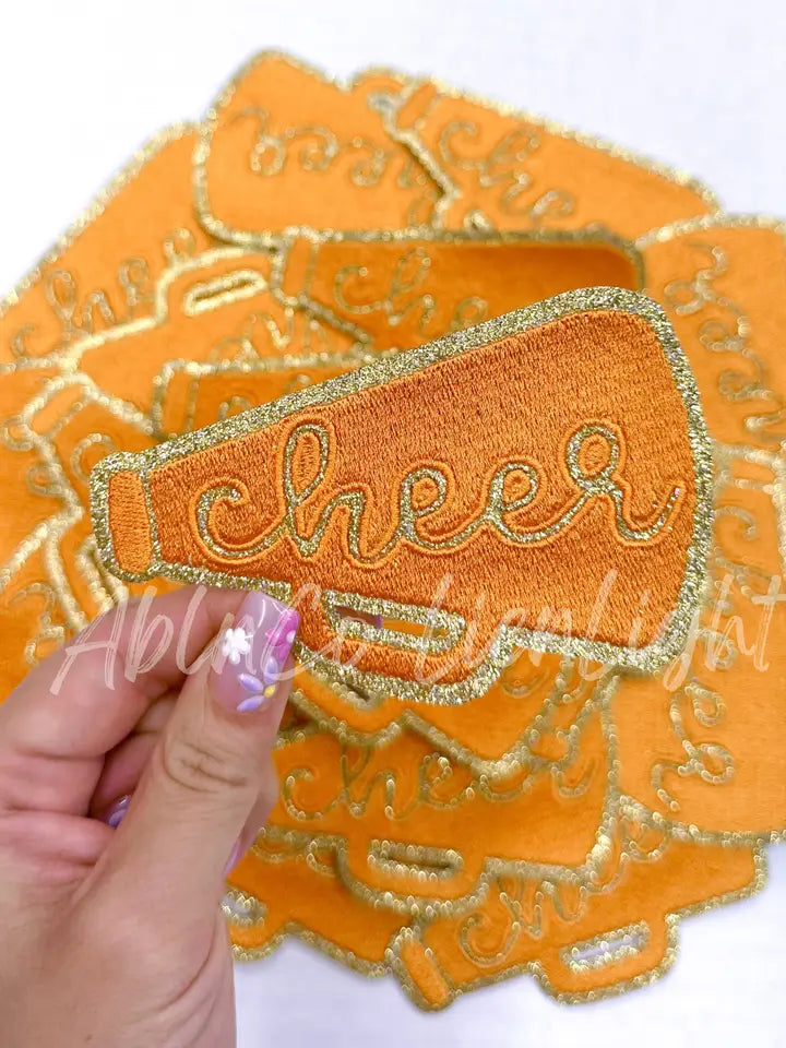 Orange Cheer Megaphone Gold Embroidery Patch