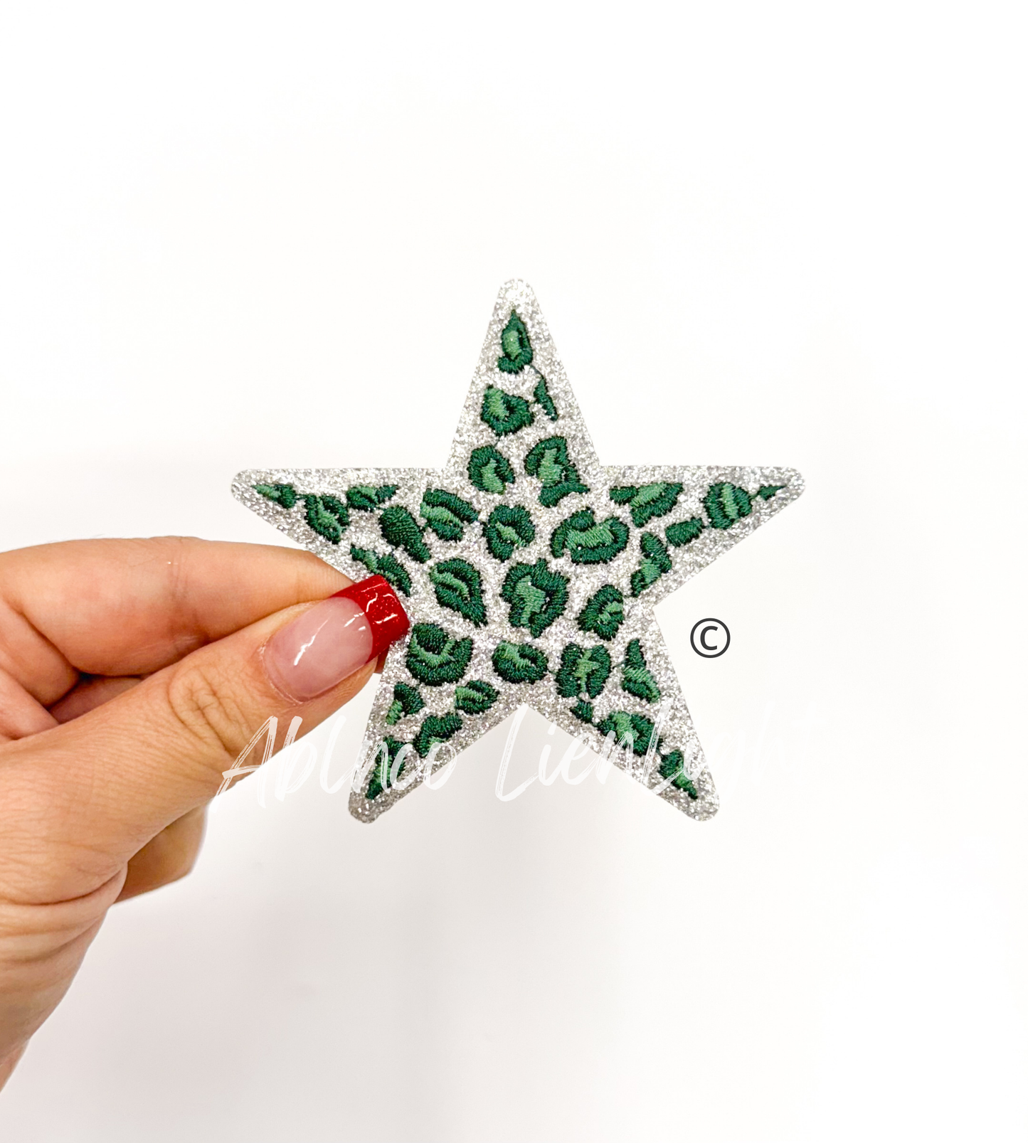 Green Cheetah Print Glitter Star Patch