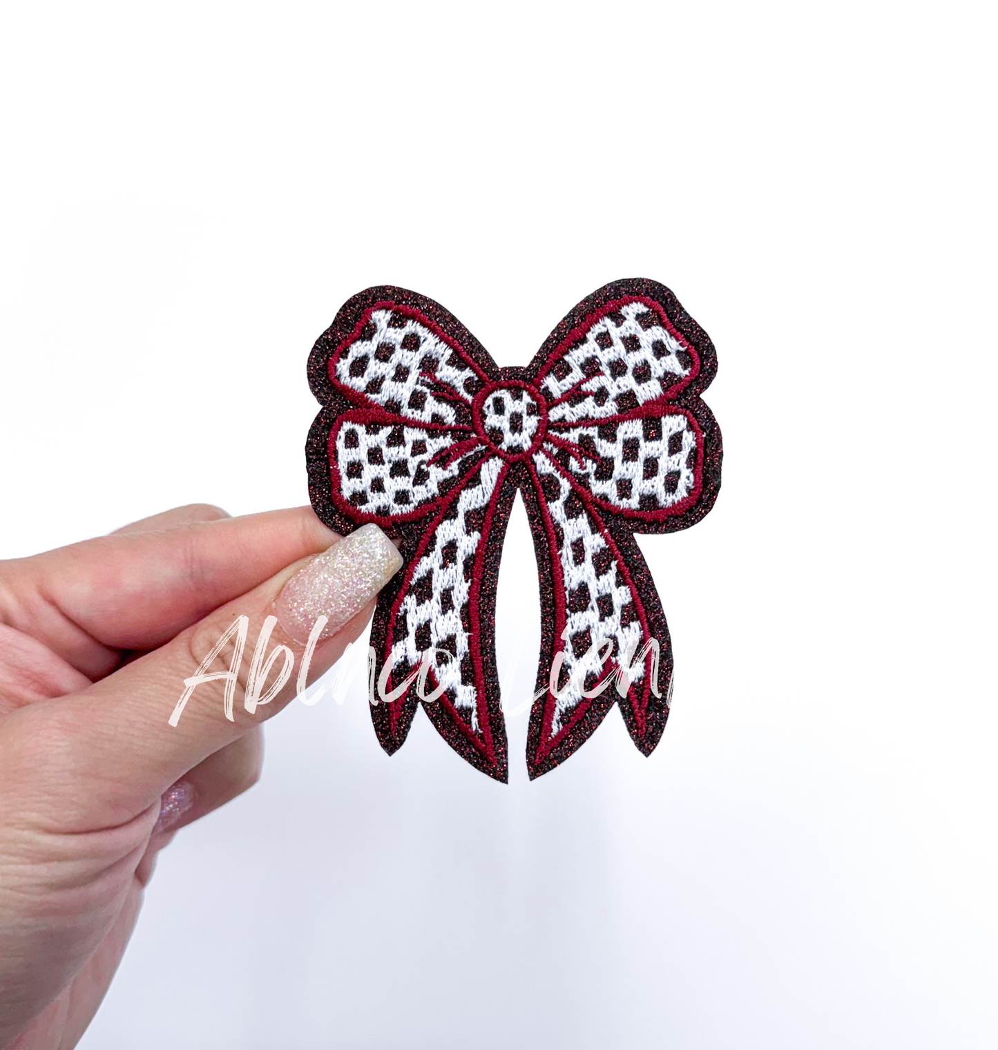 Glitter Checkered Embroidery Bow Patch