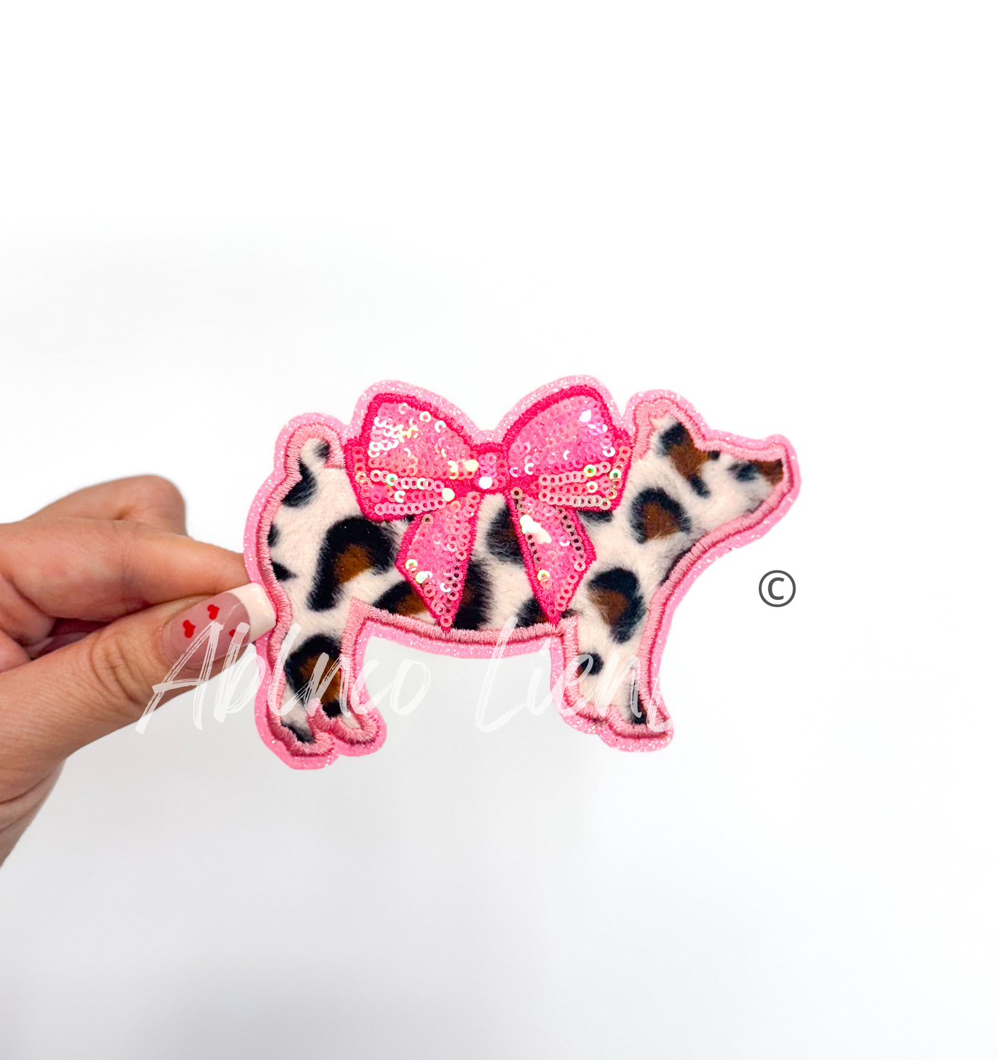 Show Pig Fuzzy Cheetah Print Sequins Patch