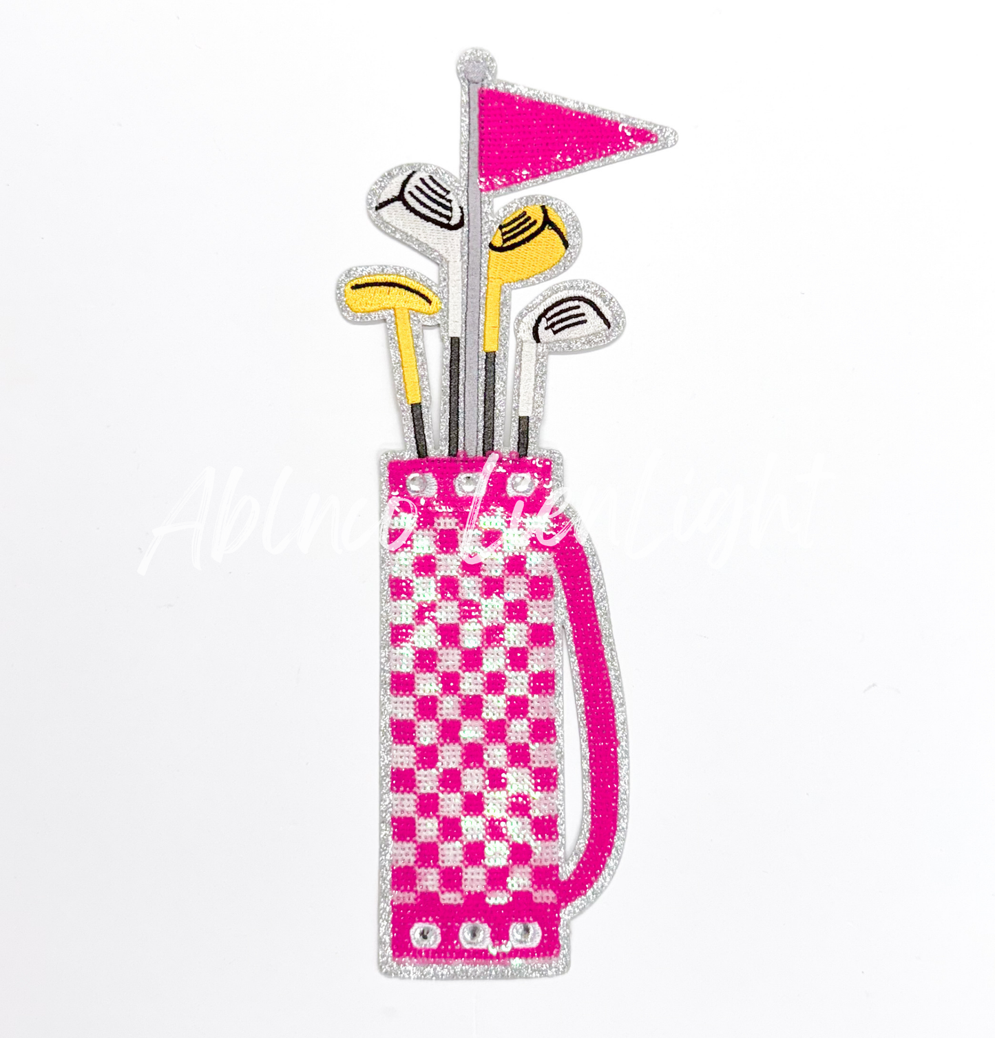 Pink Checkered Golf Caddie Bag Sequin Patch - Large