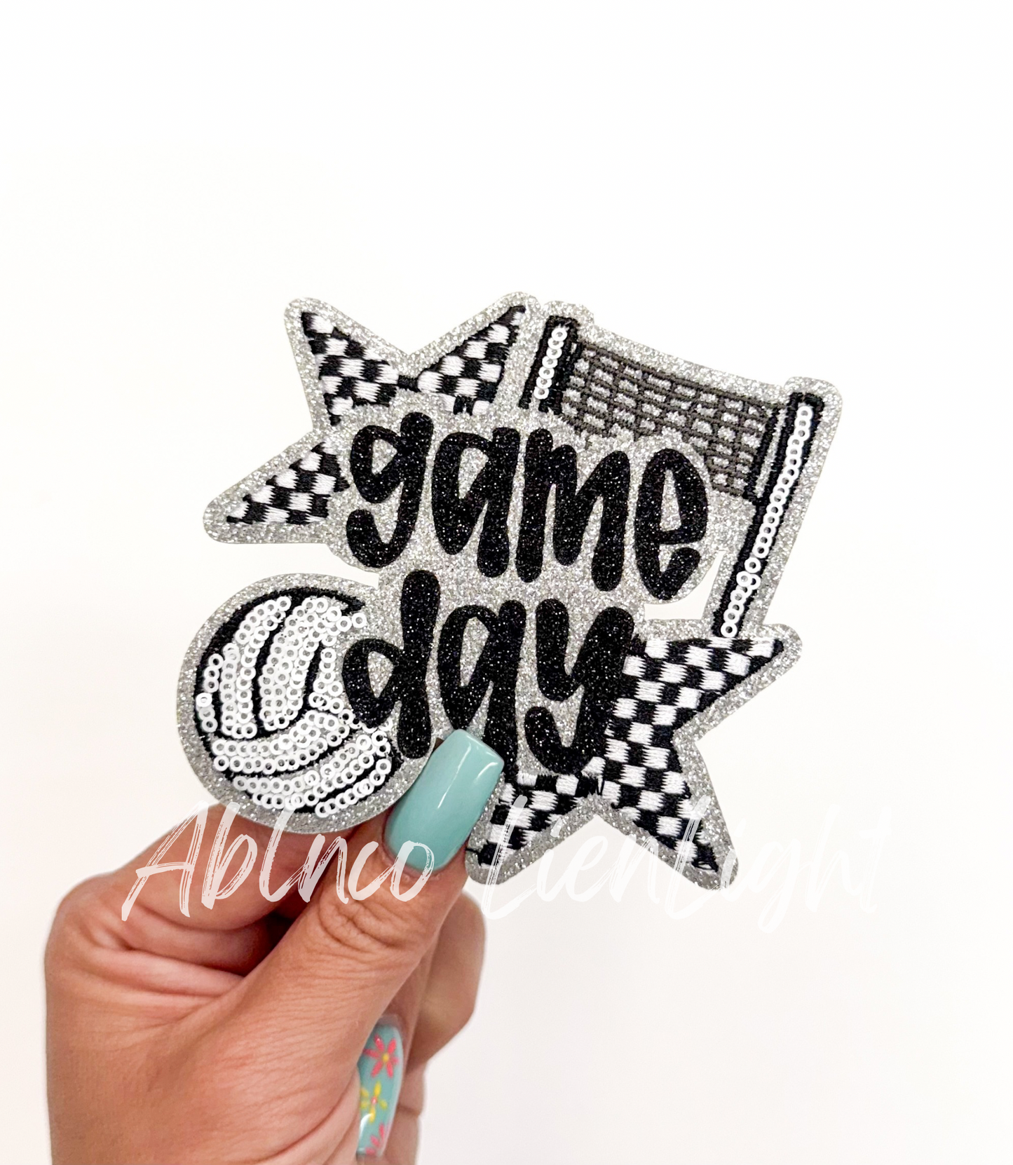 Small Volleyball Game Day Checkered Star Sequins Patch
