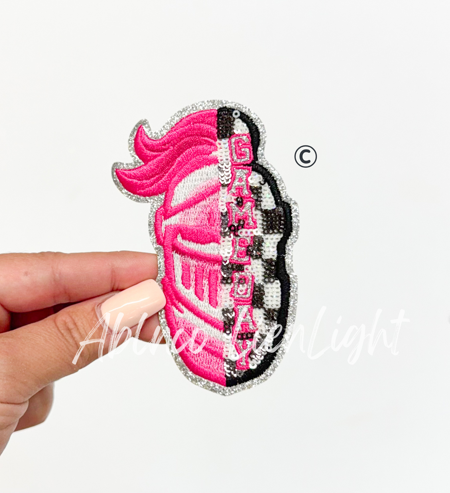 Preppy Pink Checkered Knight Mascot Game Day Sequin Patch - Small