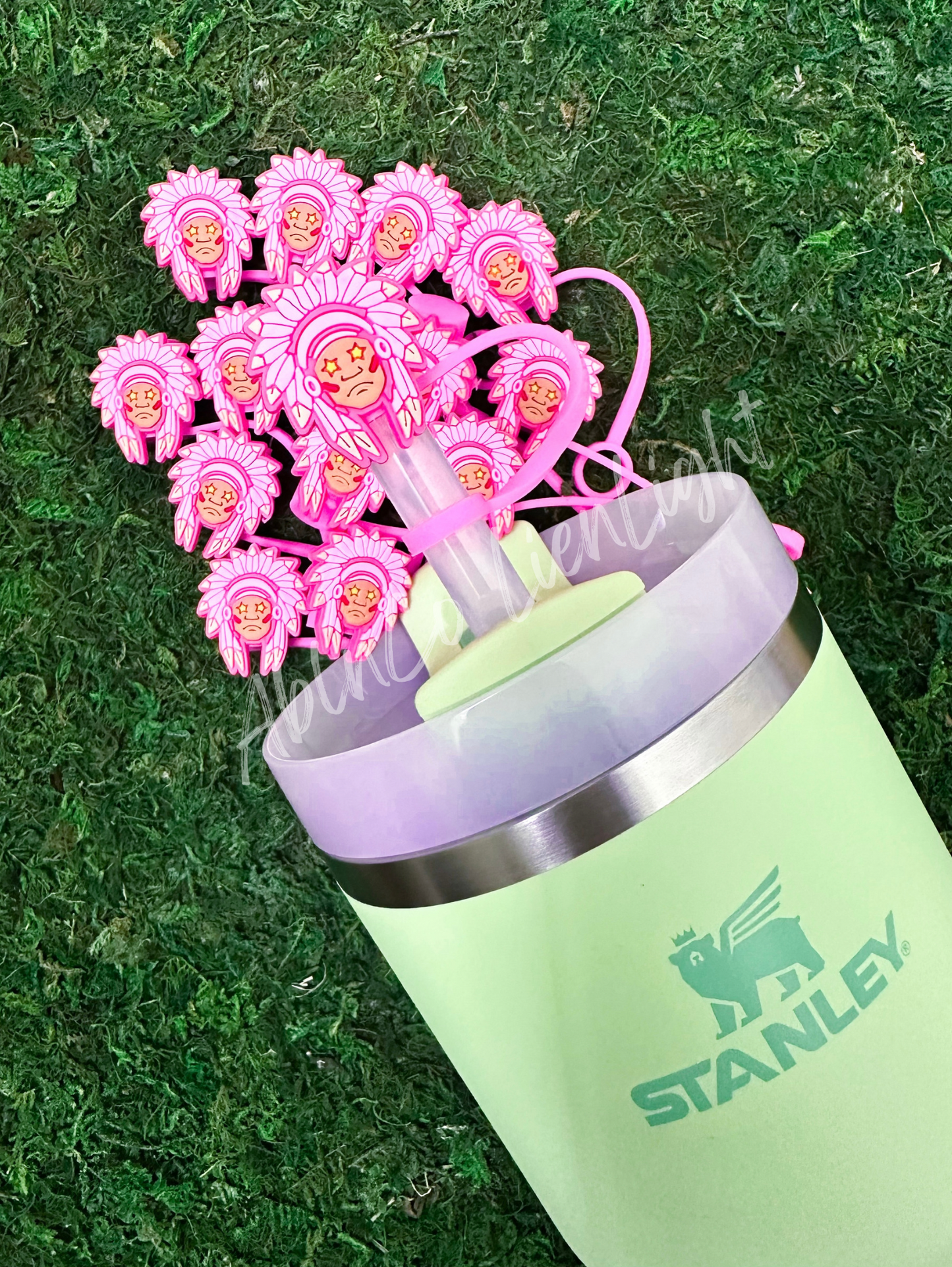 Preppy Pink Mascot™ Indian Tumbler Straw Topper Cap