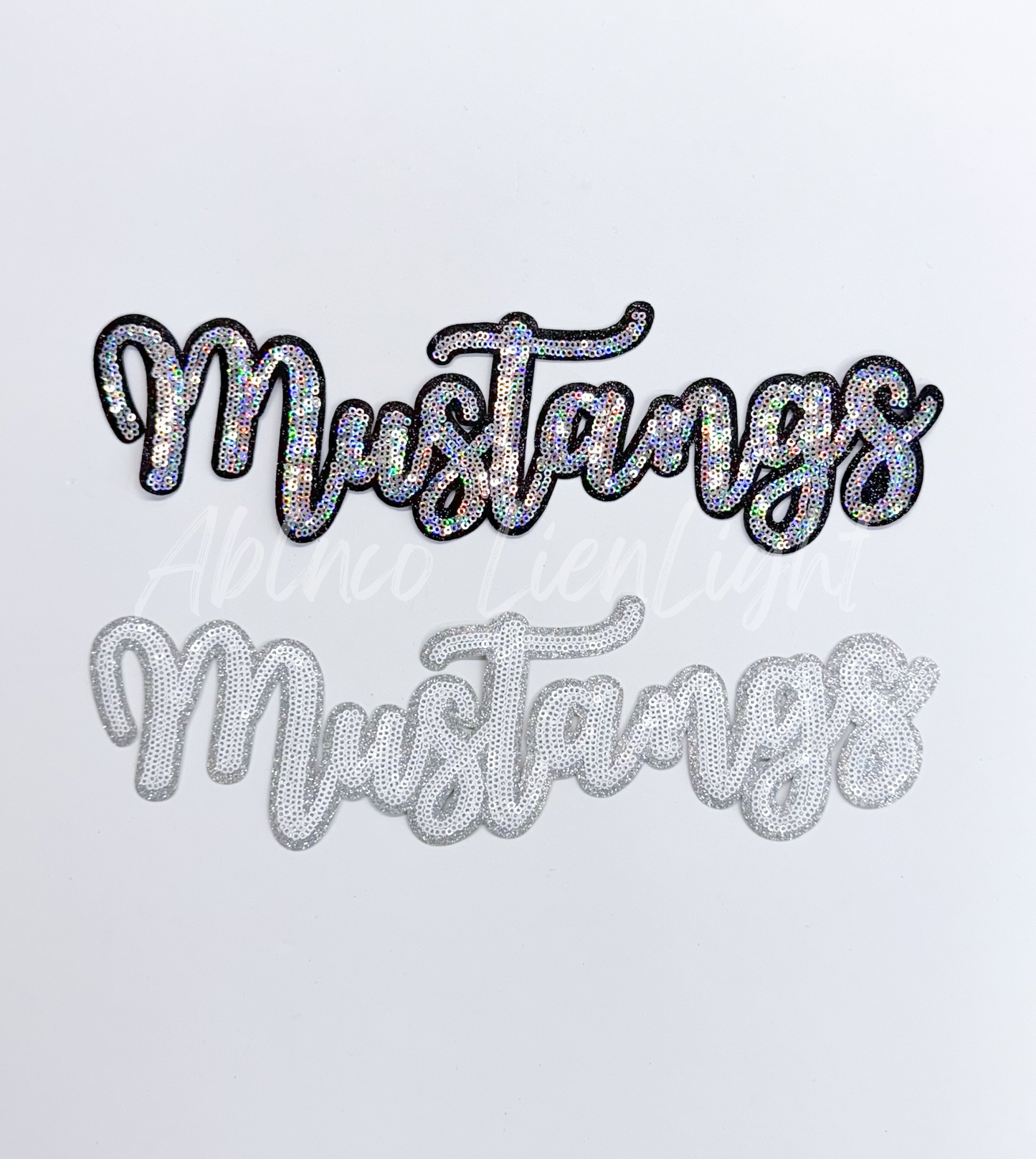 Mustangs Cursive Letter Mascot Gameday Sequins Patch
