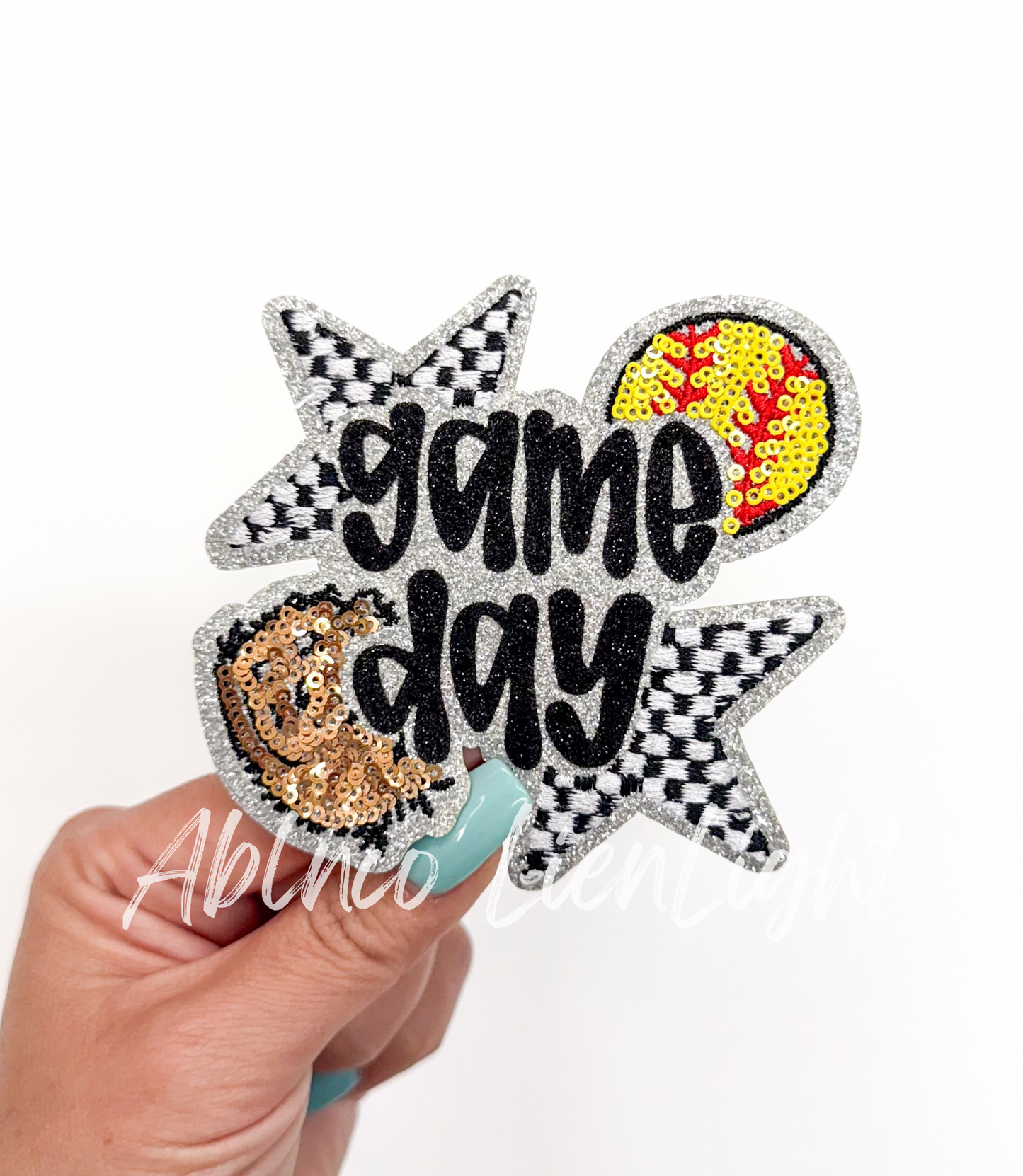 Small Softball Game Day Checkered Star Sequins Patch