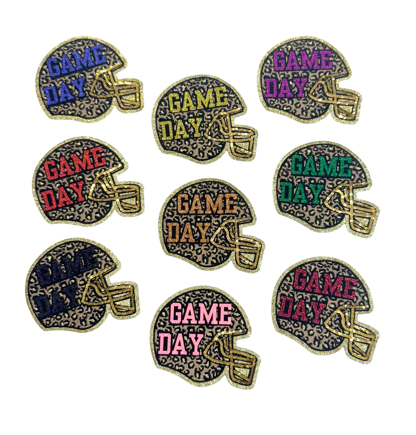 Black Game Day Cheetah Football Helmet Glitter Sequin Patch