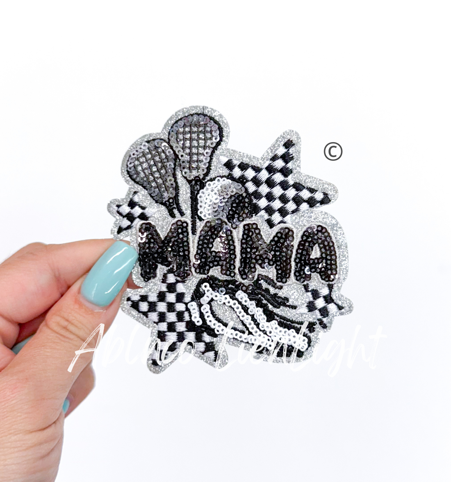 Small Lacrosse Mama Checkered Star Sequins Patch
