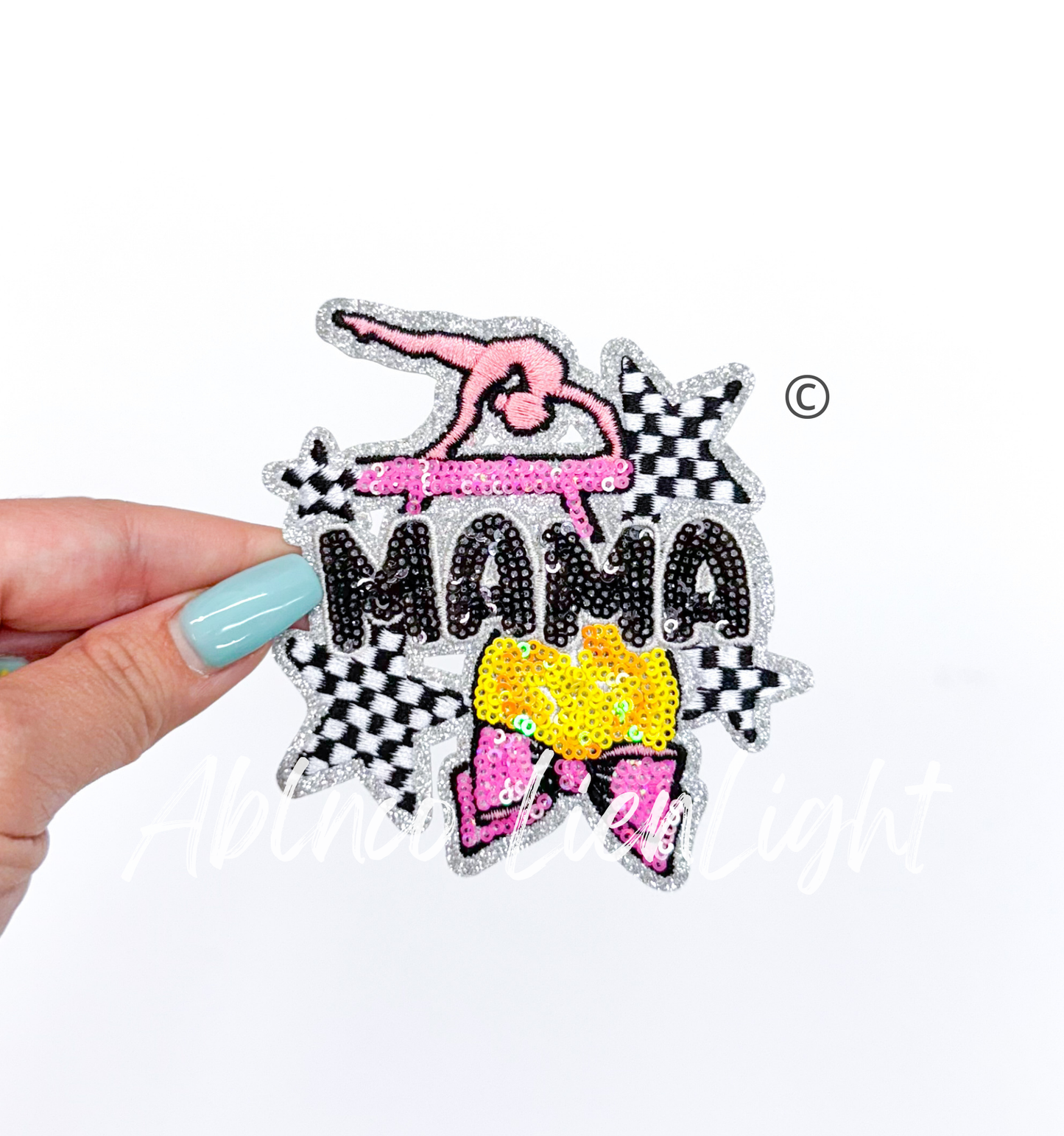 Small Gymnastics Mama Checkered Star Sequins Patch