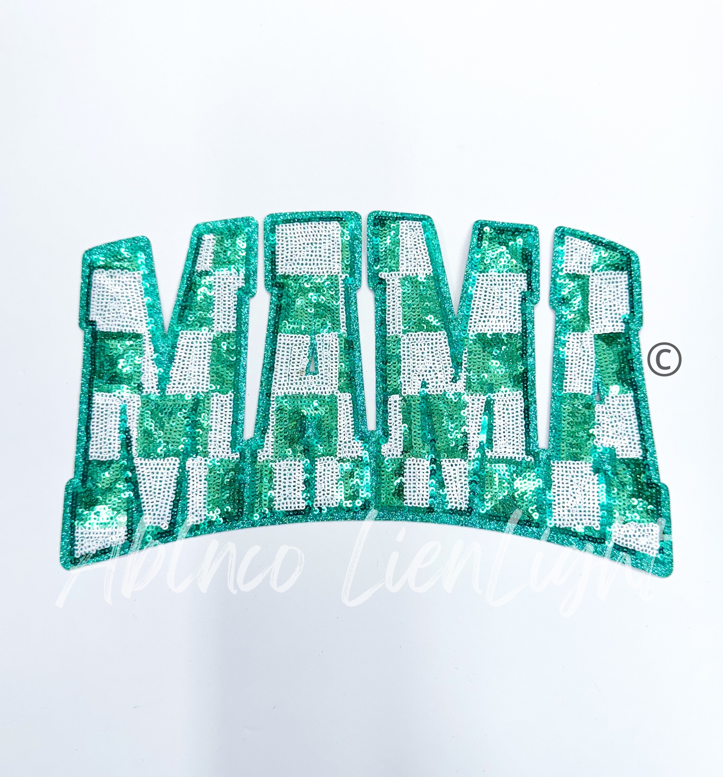 Big Teal Checkered Mama Sequins Patch