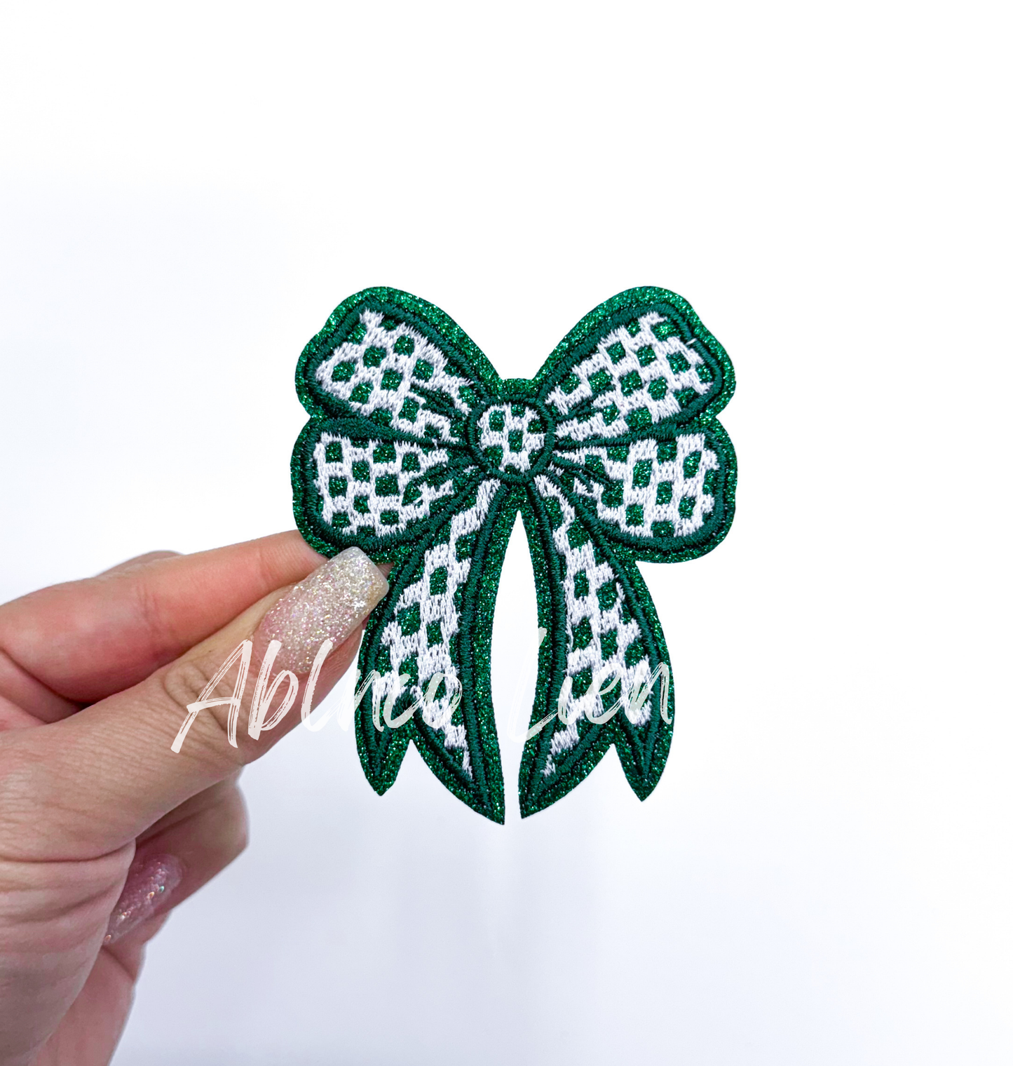 Glitter Checkered Embroidery Bow Patch