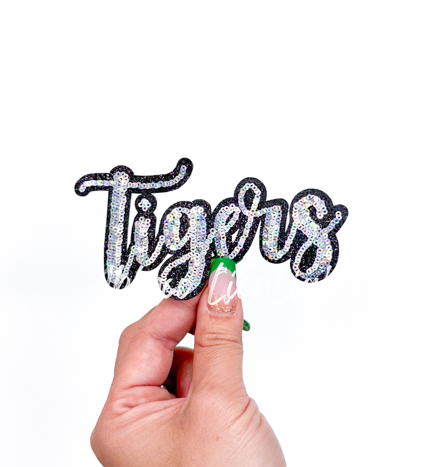 Tigers Mascot Script Letter Sequin Patch - Small
