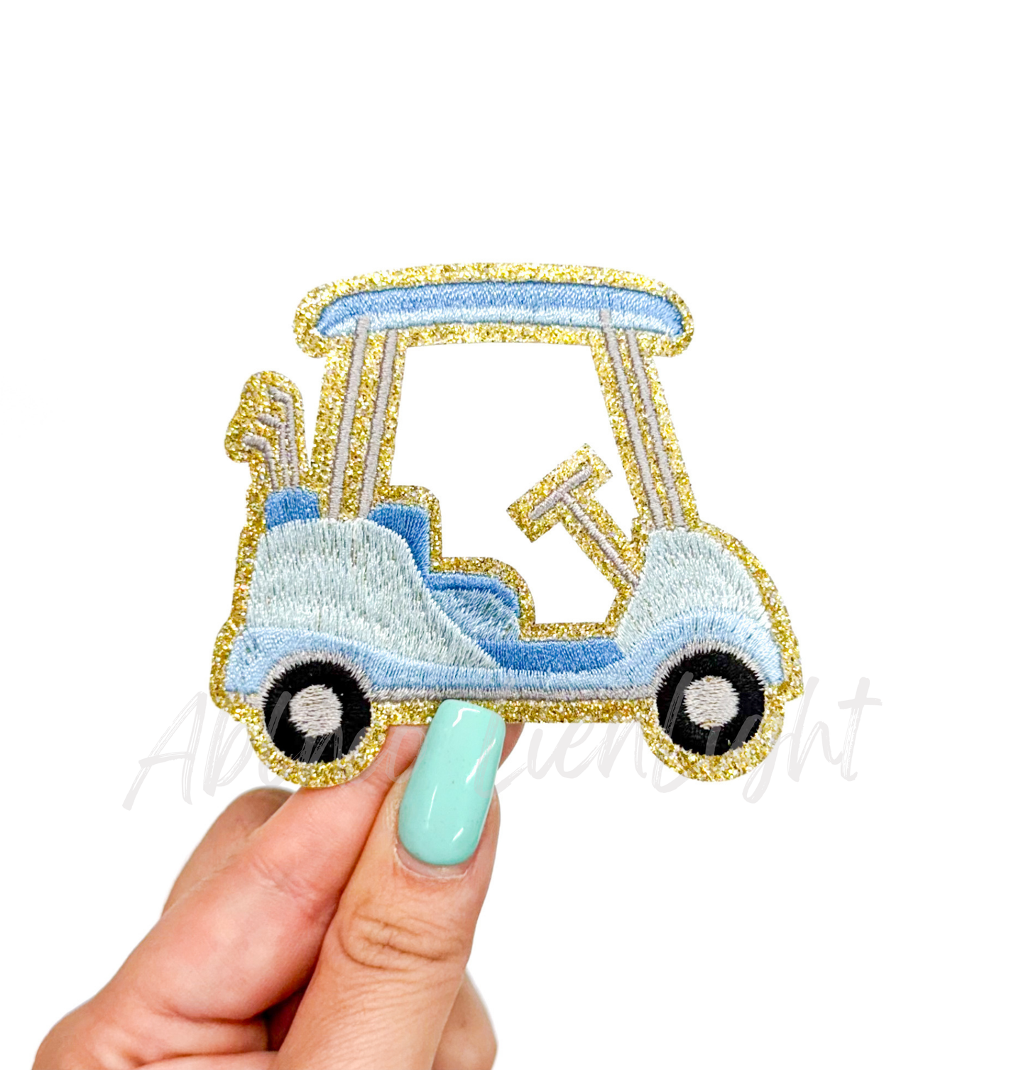 Blue Golf Cart Glitter Embroidery Patch - Small