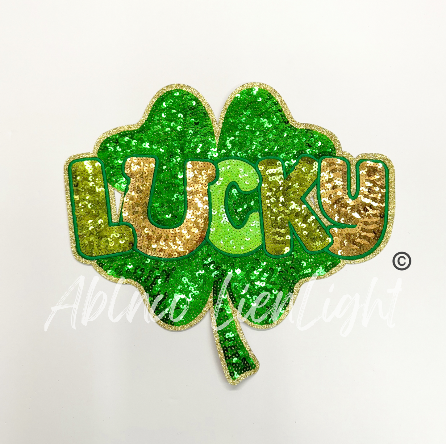 Green & Gold Lucky Clover St Patricks Day Sequin Patch - Large