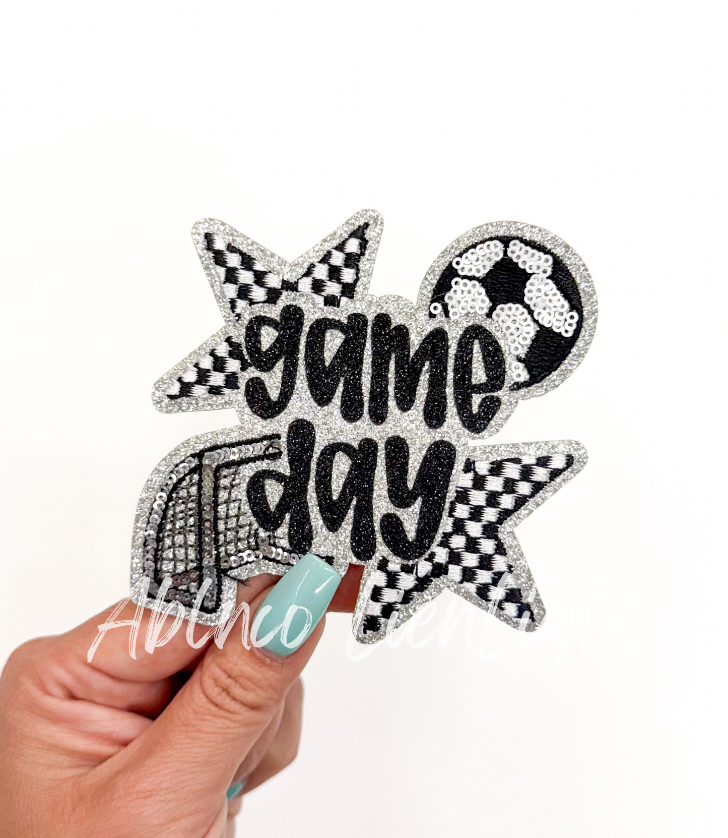 Small Soccer Game Day Checkered Star Sequins Patch