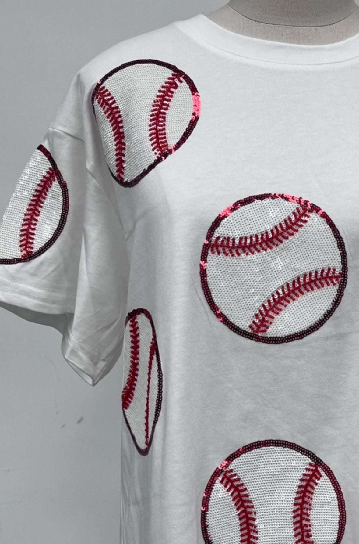 Baseball Beading Sparkles Sequins White Tshirt