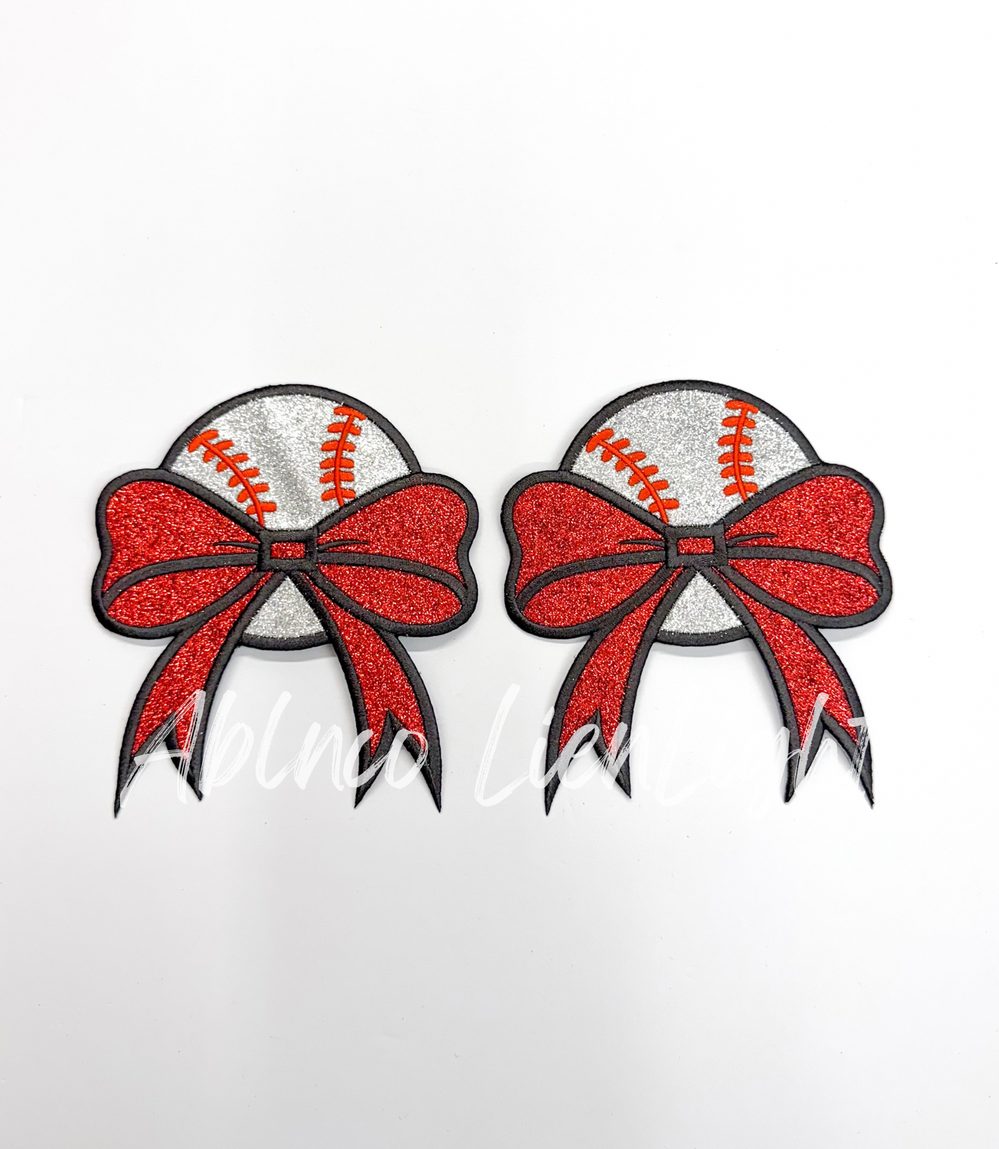 Baseball Glitter Embroidery Side Bows Patch