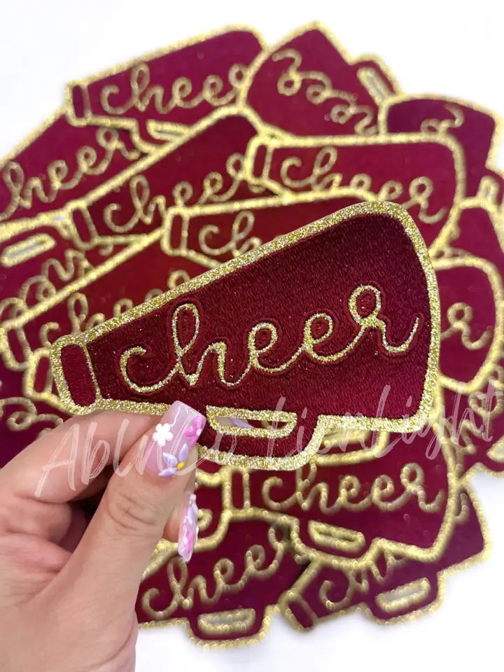 Maroon Cheer Megaphone Gold Embroidery Patch