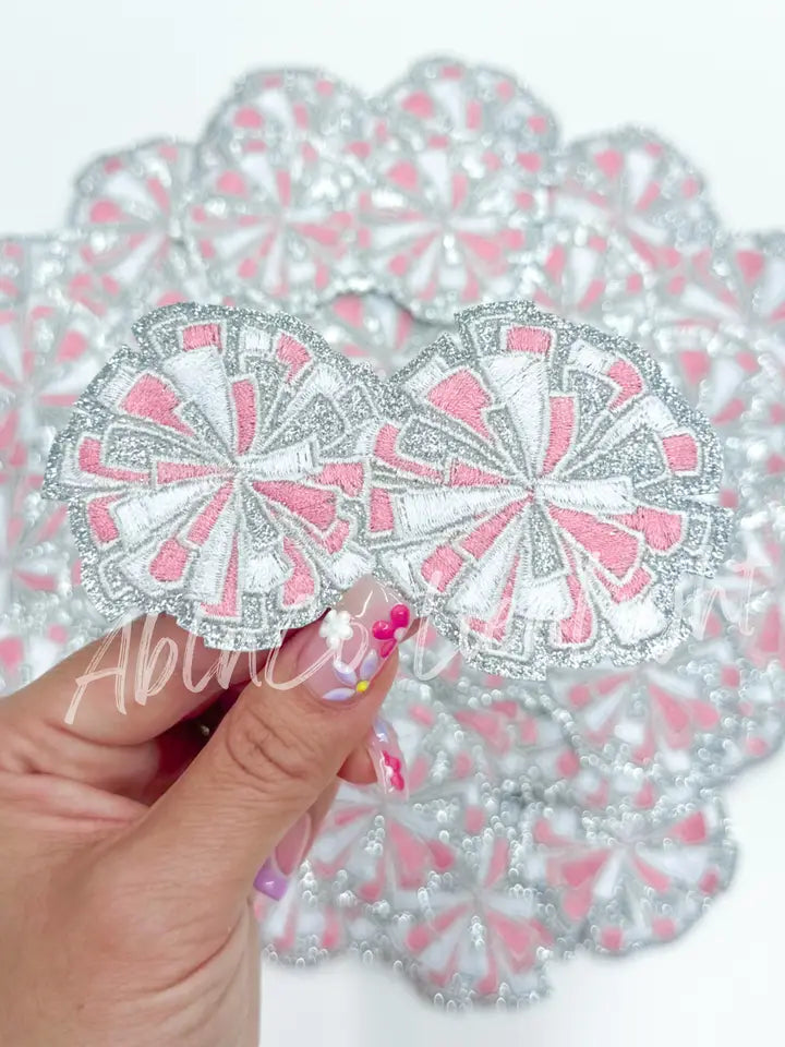 Pink Silver Cheer Pom Pom Embroidery Patch ©️