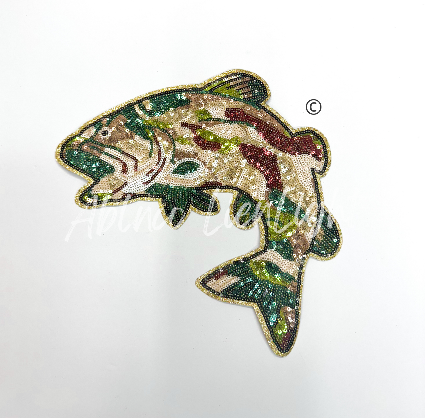 Camo Fish Fishing Hunting Sequin Patch - Large