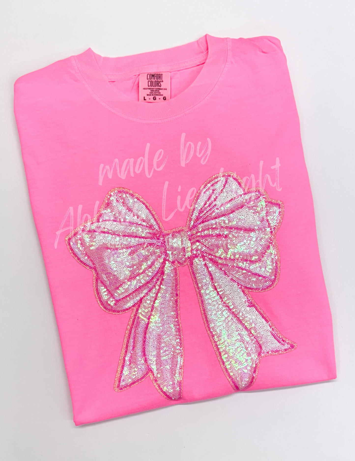 Big Pink Sequin Bow Comfort Color Tshirt