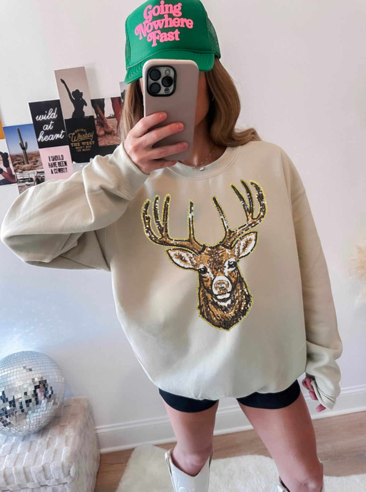 Sequin Deer Patch Sweatshirt