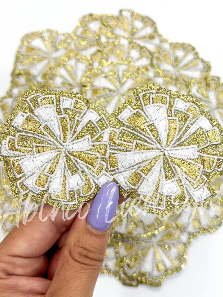 White Gold Cheer Pom Pom Embroidery Patch ©️