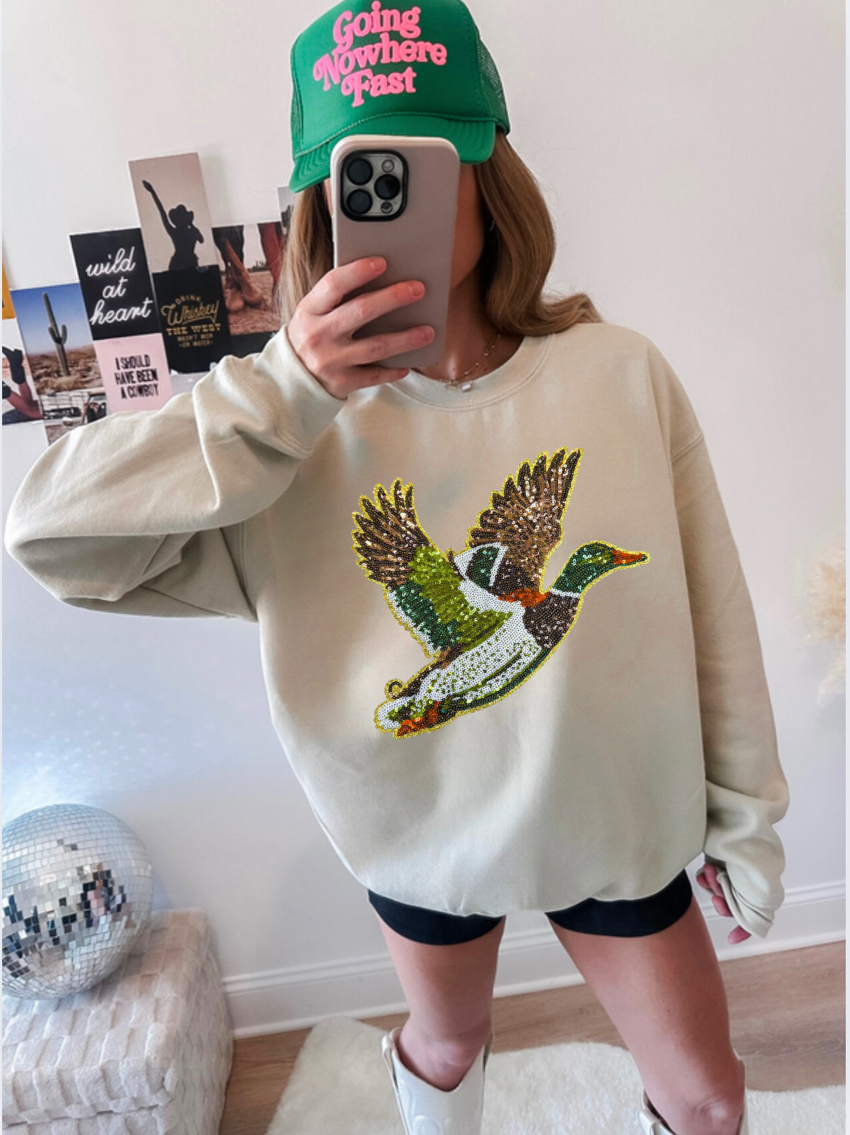 Mallard Duck Hunting Sequin Patch Sweatshirt