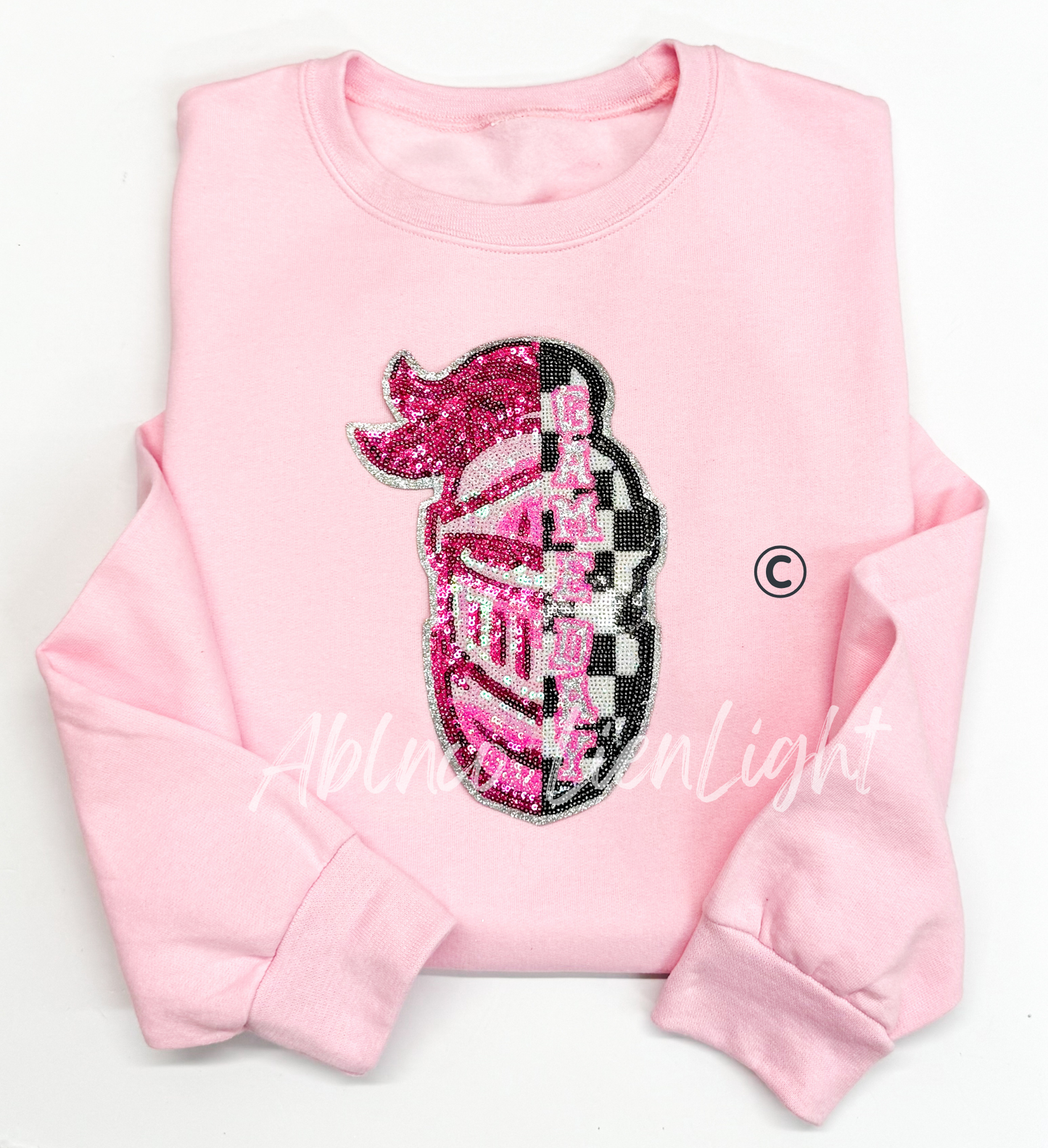 Preppy Pink Checkered Knight Mascot Game Day Sequin Patch