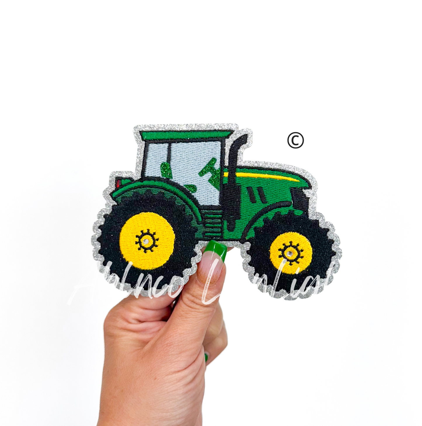 Green Tractor Farm Embroidery Patch - Small