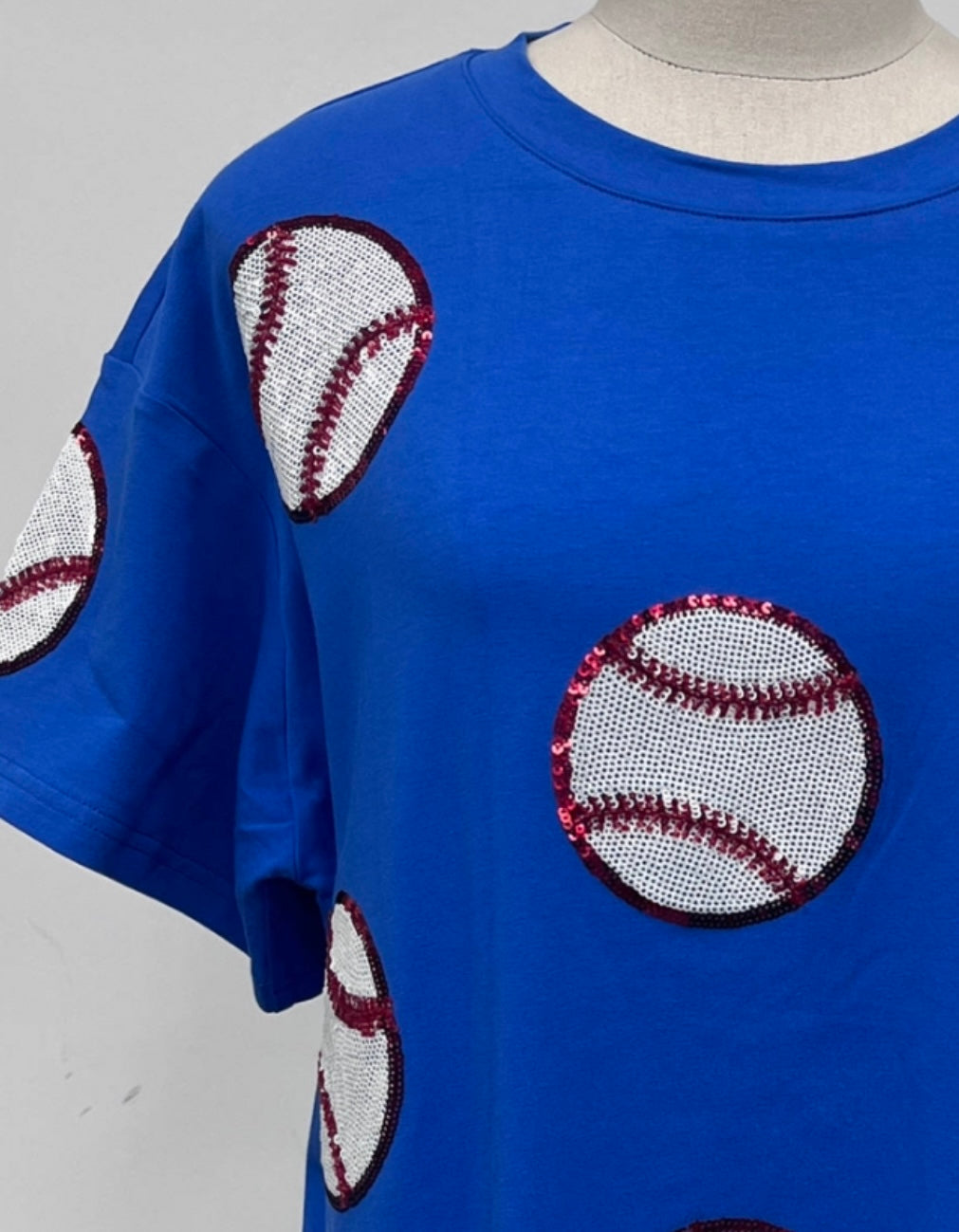Baseball Beading Sparkles Sequins Royal Blue Tshirt
