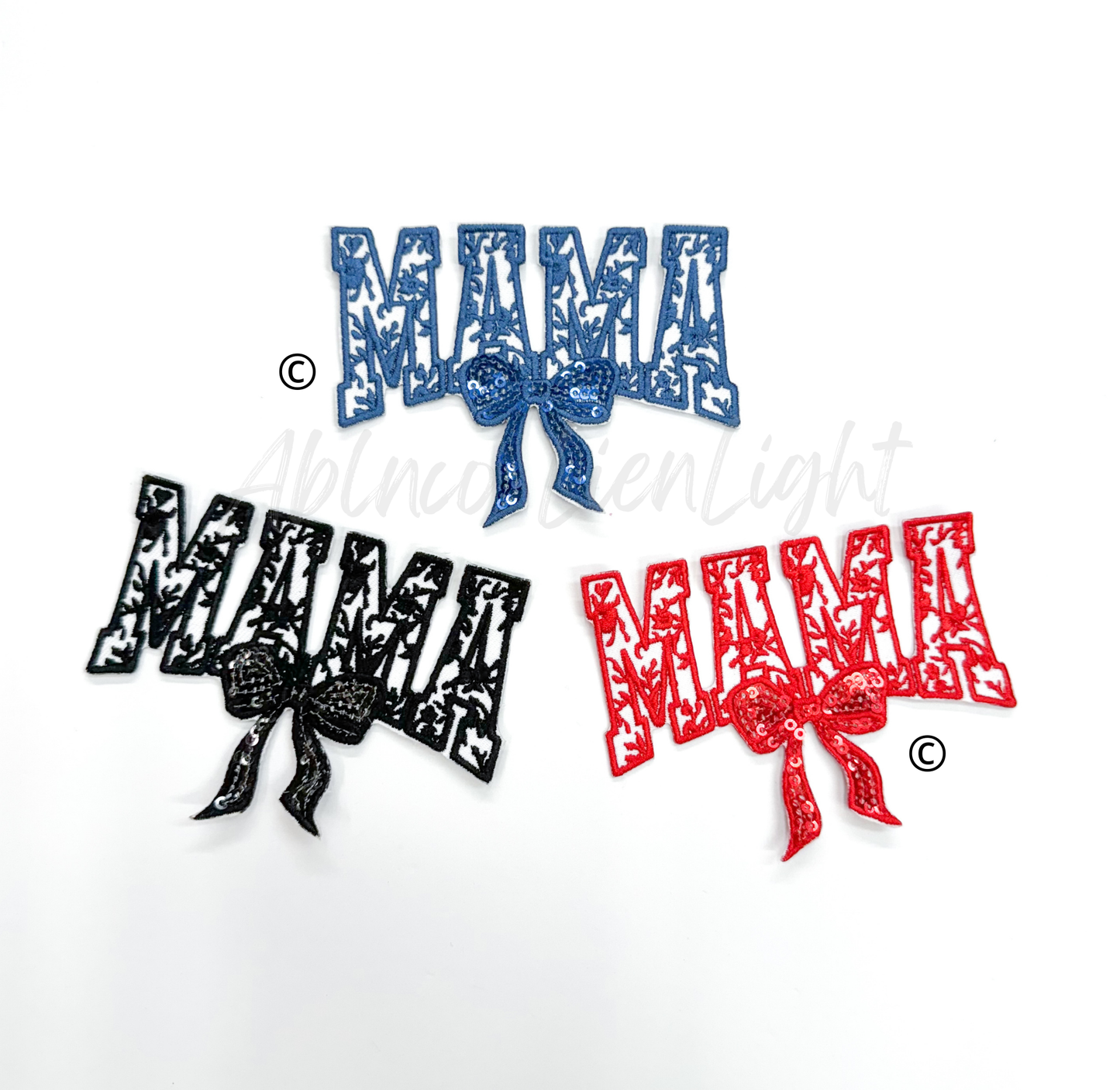 Black Floral Mama Sequins Bow Embroidery Patch