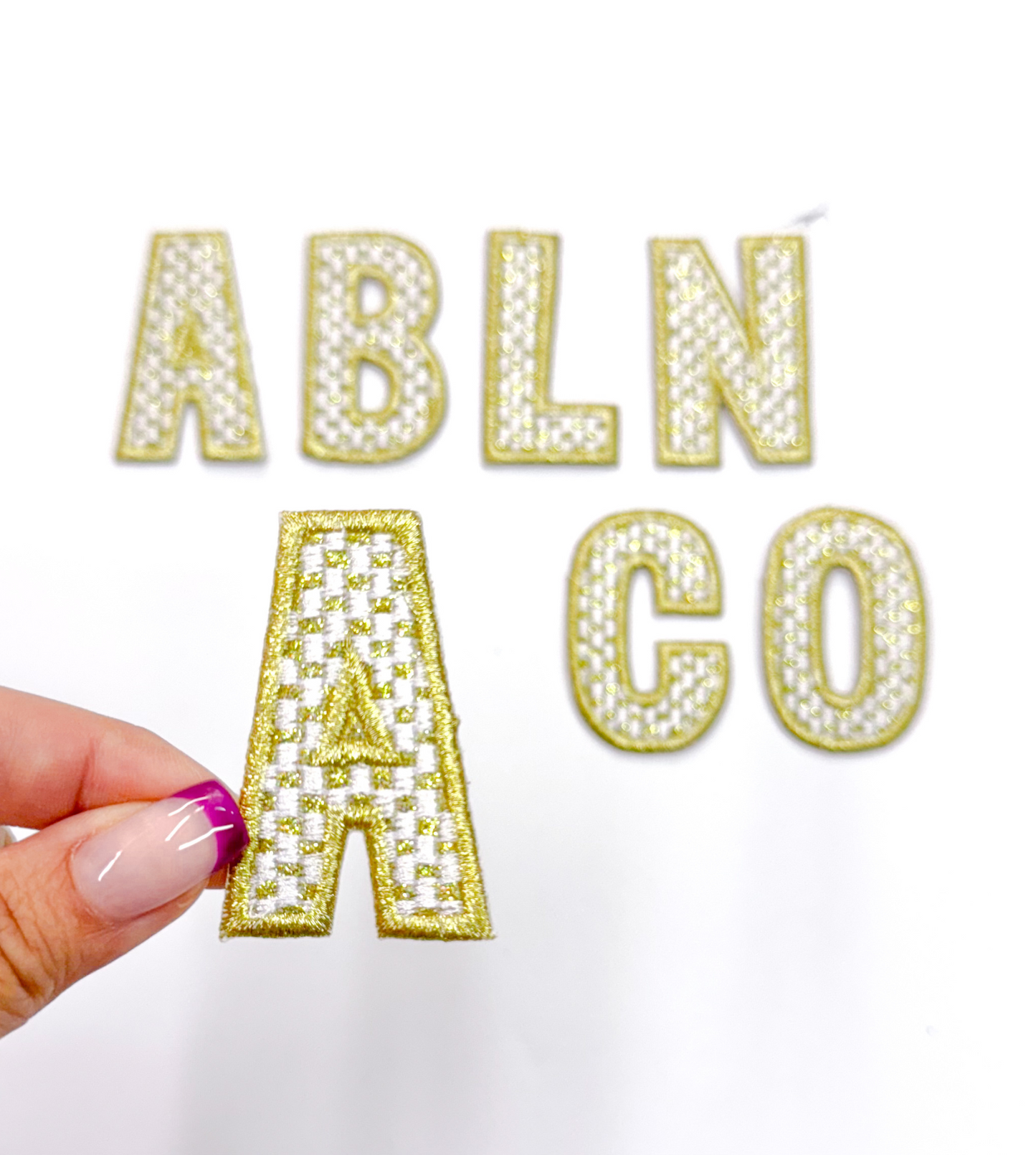 2” Gold Checkered Letters Glitter Embroidery Patch