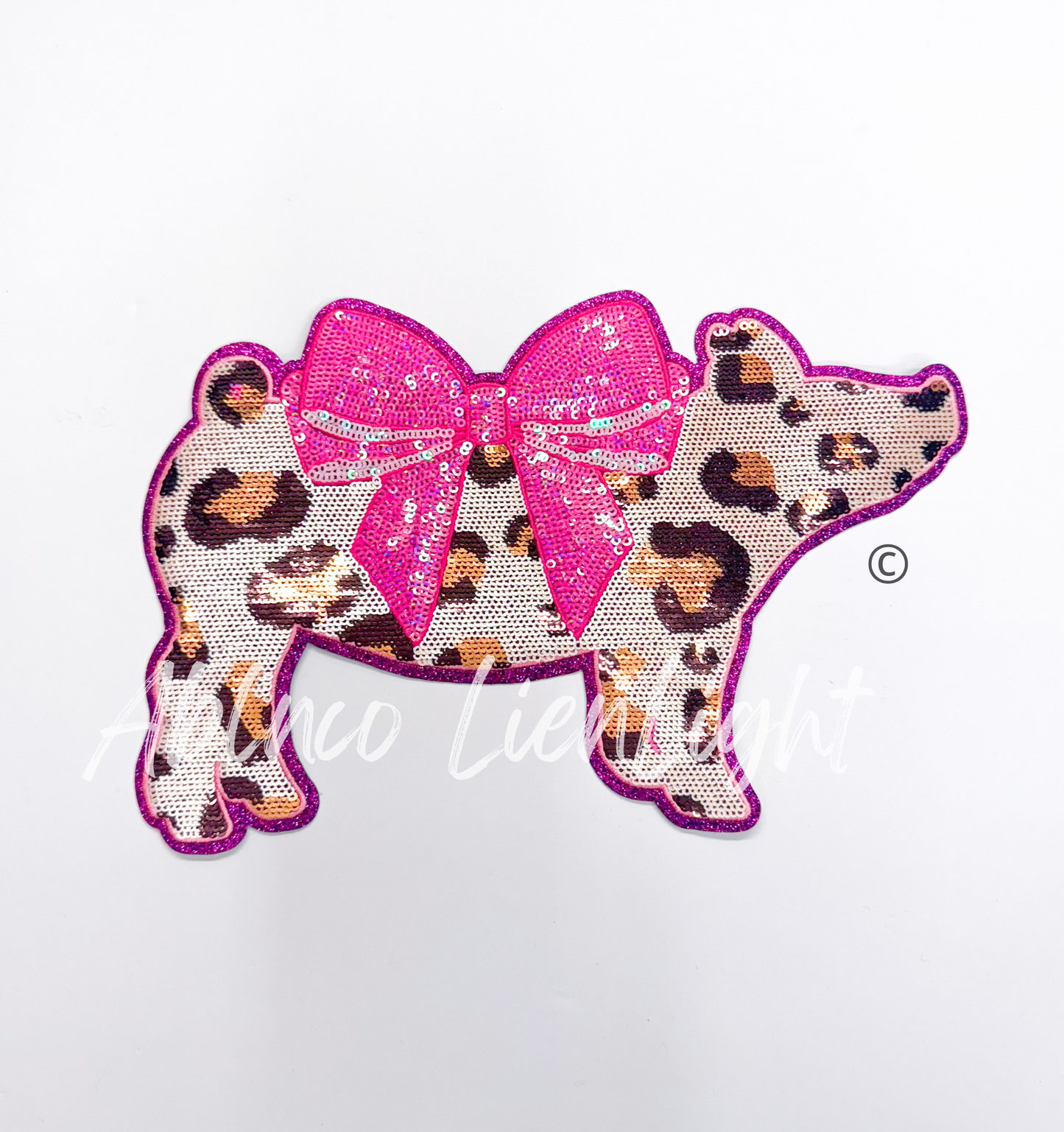 Show Pig Cheetah Print Bow Sequins Patch - Large