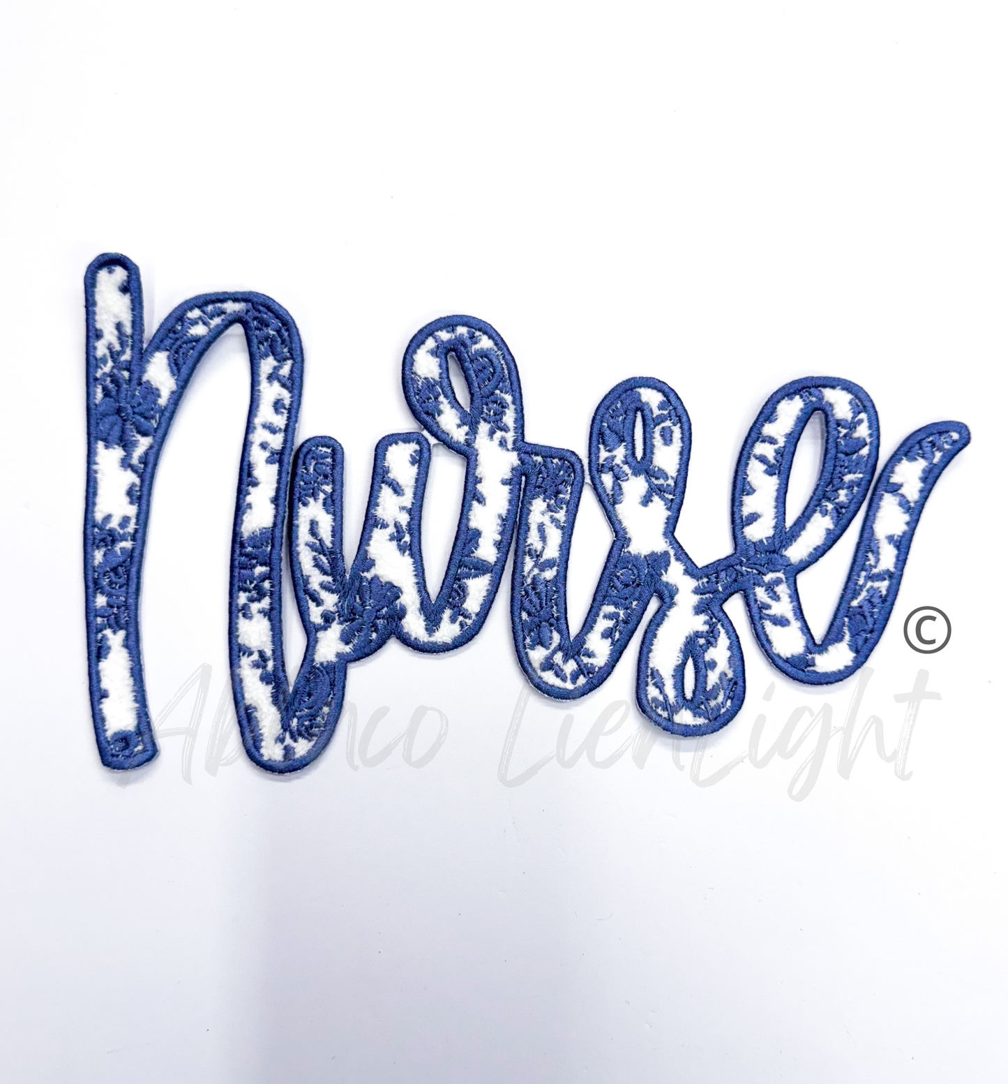 Blue Floral Grand Millennial Nurse Chenille Embroidery Patch